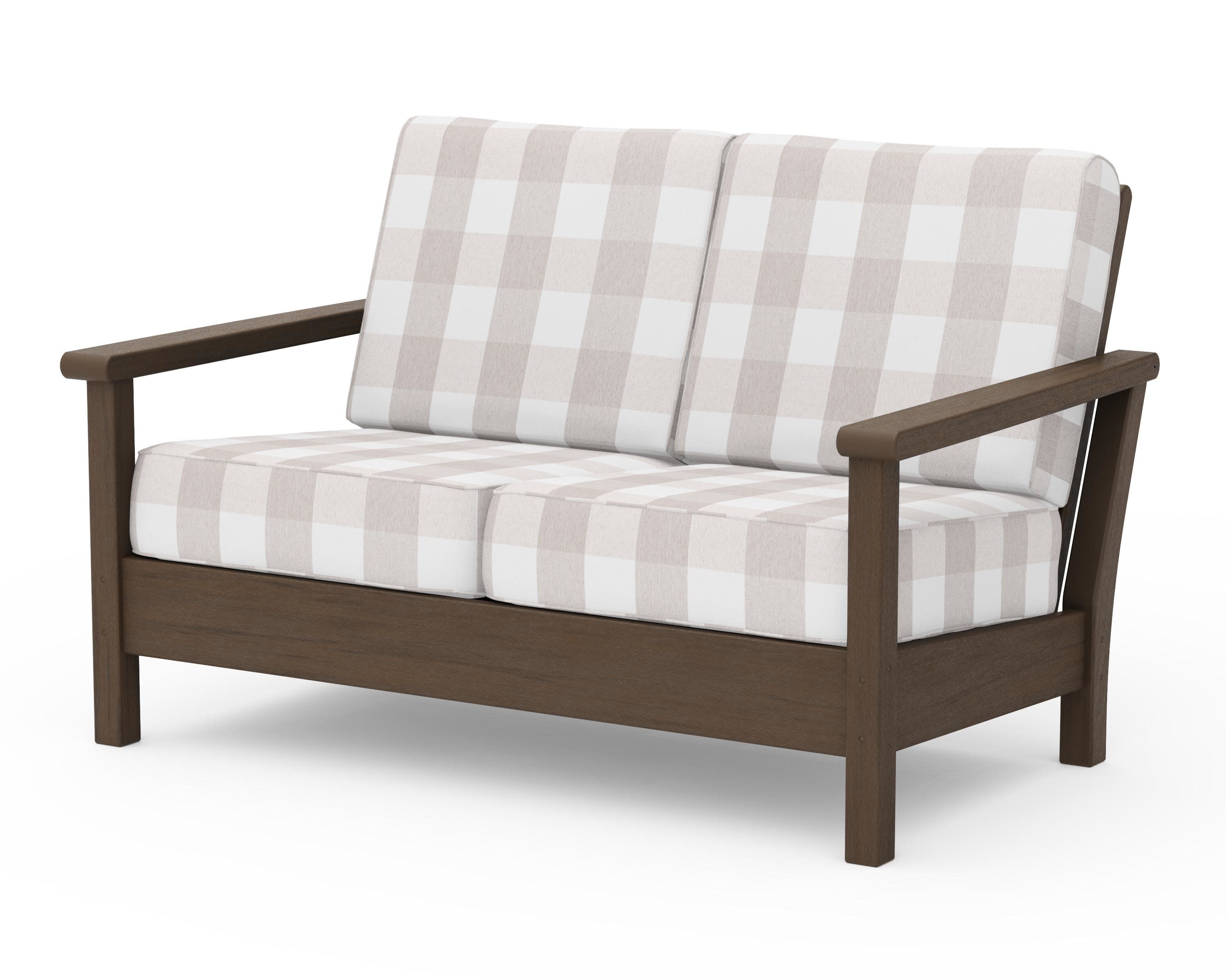 Harbour Deep Seating Loveseat in Kona / Buffalo Plaid Dune Burlap
