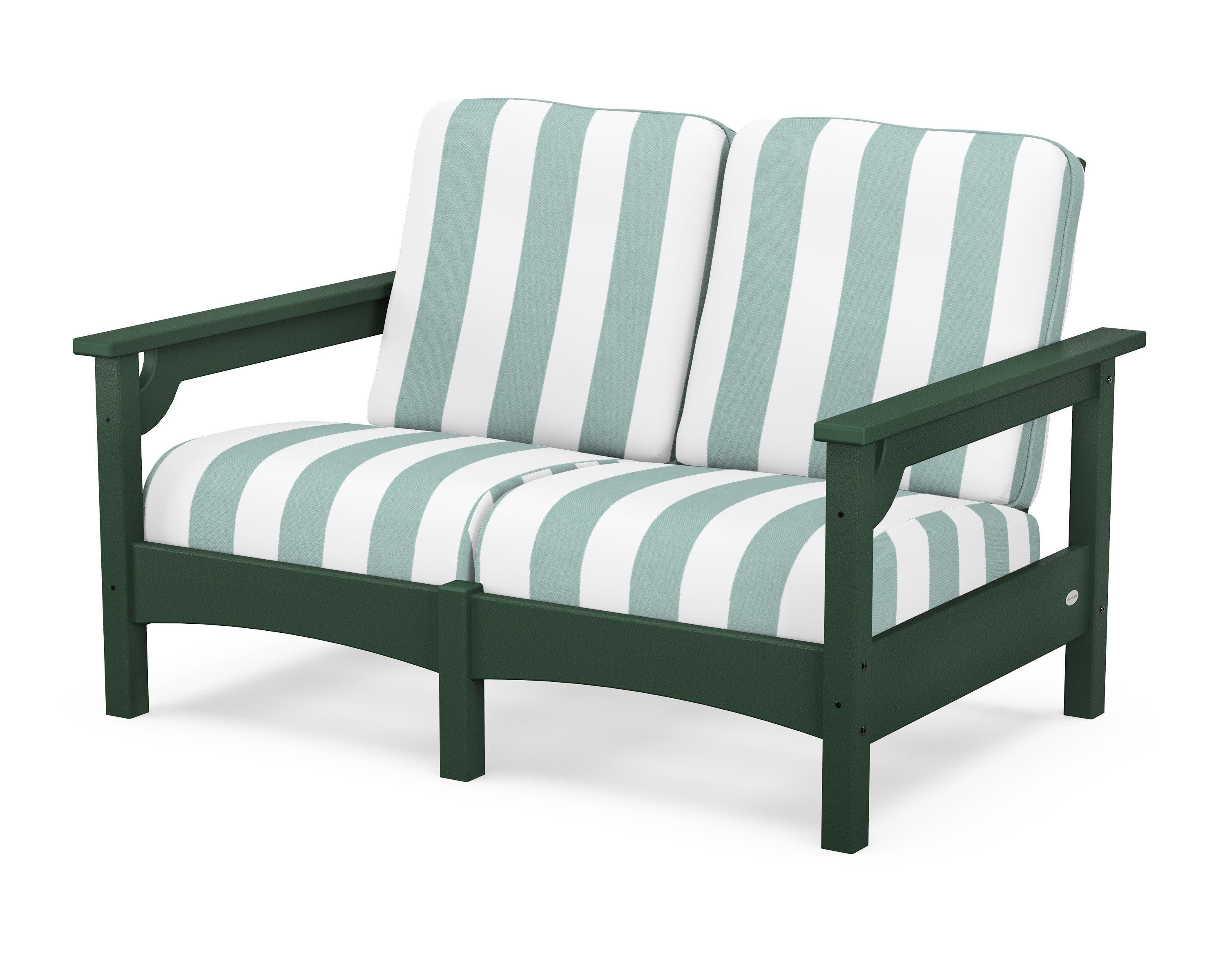 Club Loveseat in Green / Cabana Stripe Glacier Spa