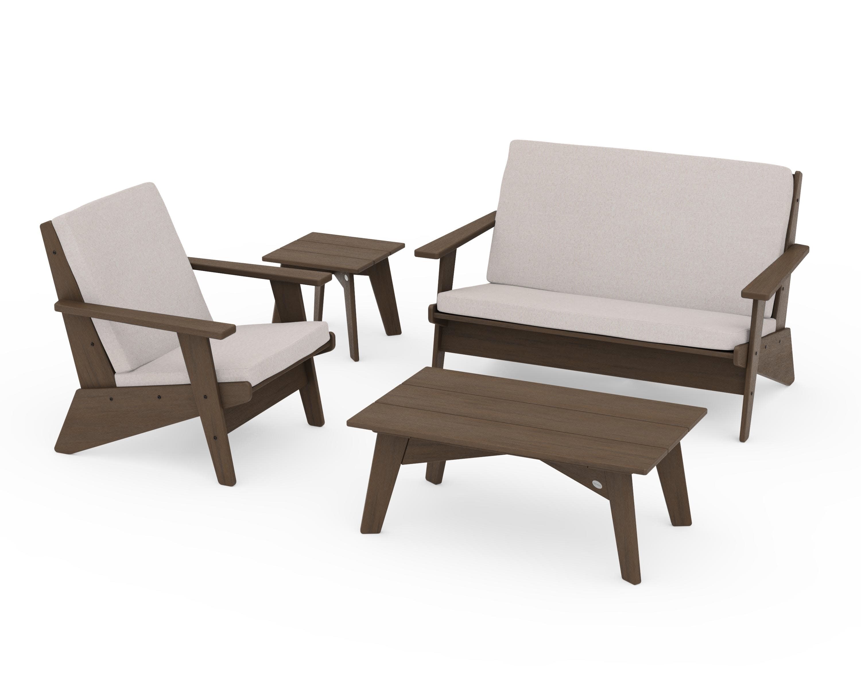 Riviera Modern Lounge 4-Piece Set in Kona / Dune Burlap