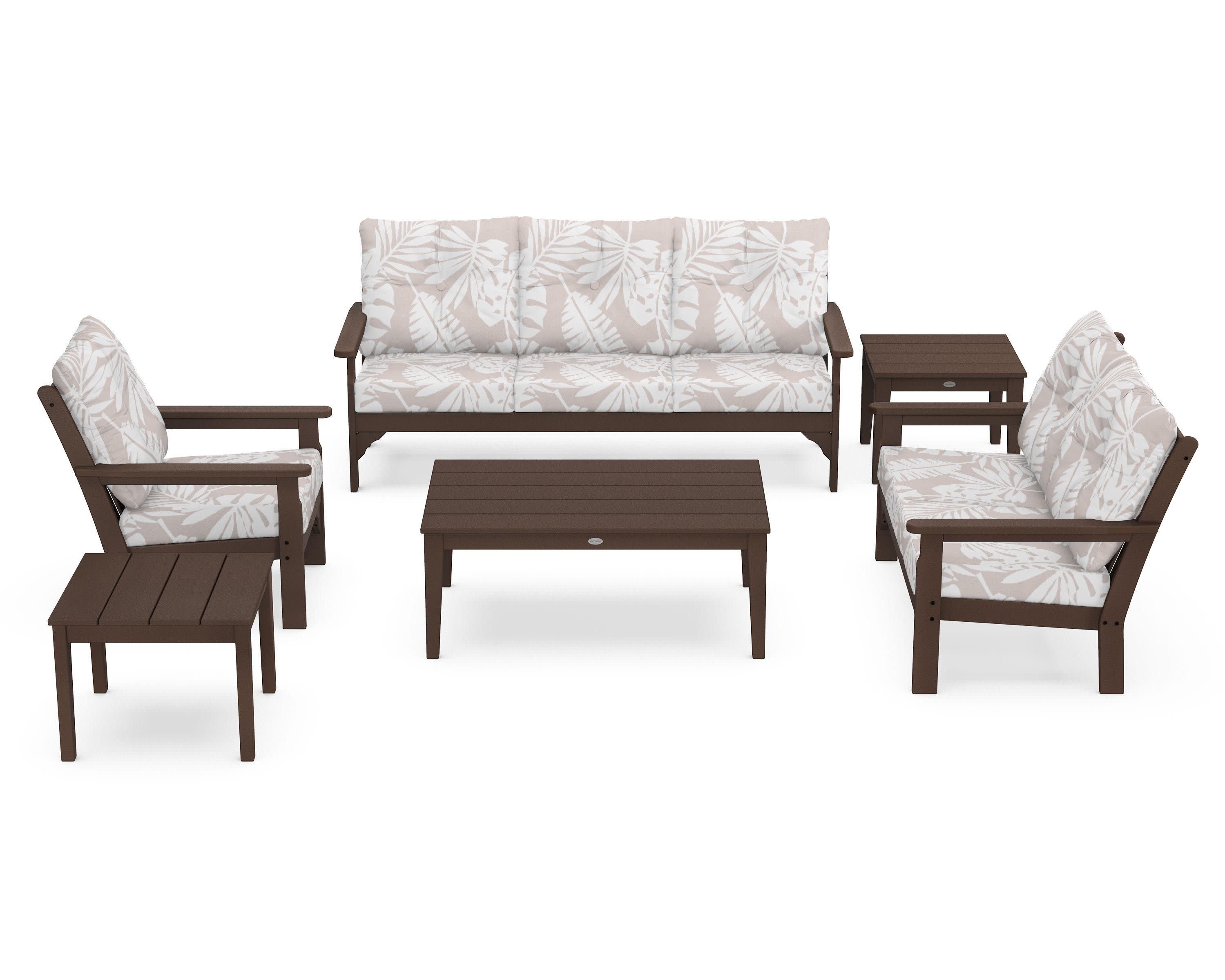 Vineyard 6-Piece Deep Seating Set in Mahogany / Leaf Dune Burlap