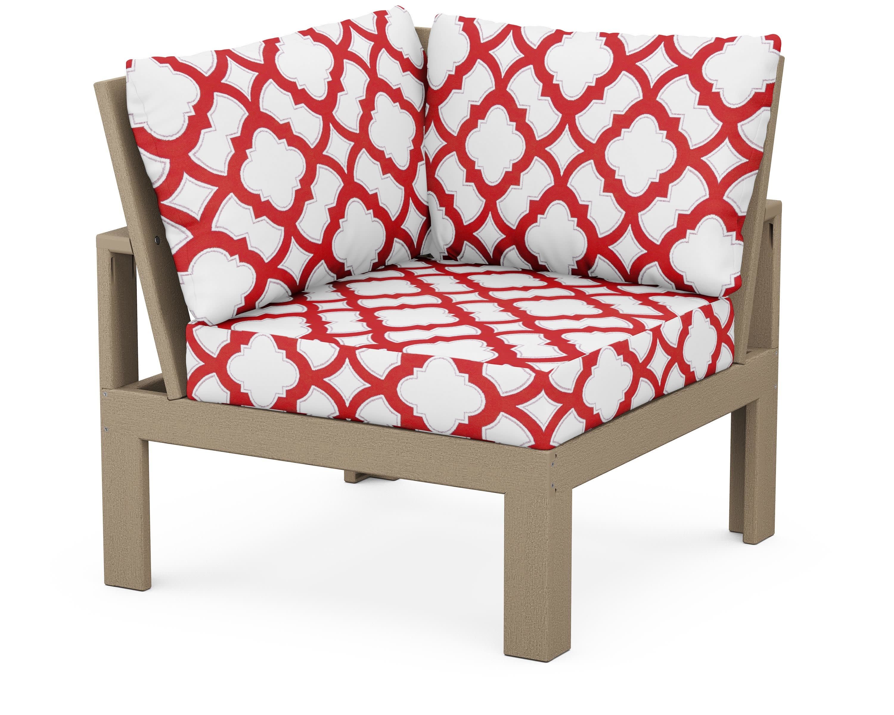 Modular Corner Chair in Vintage Sahara / Trellis Crimson