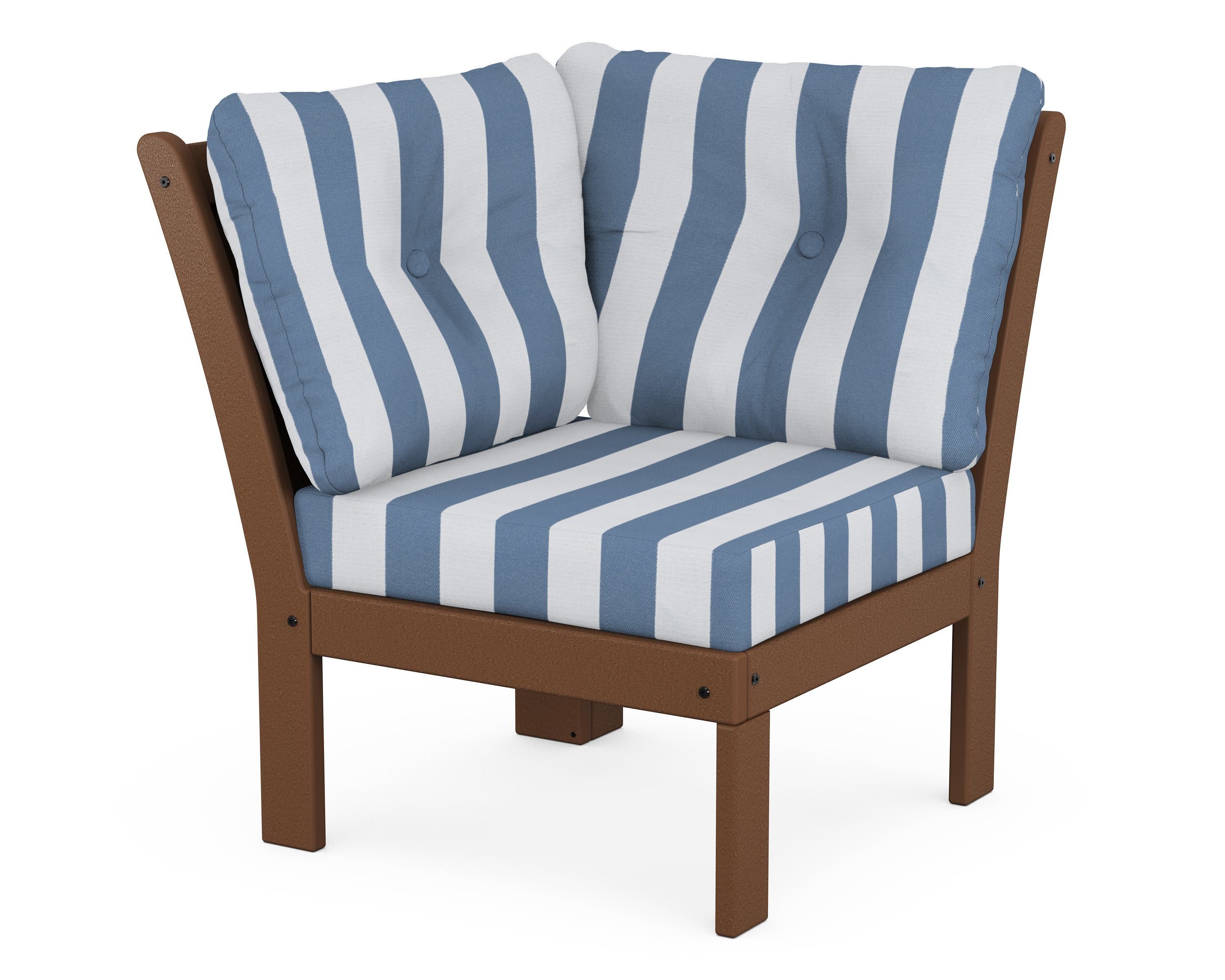 Vineyard Modular Corner Chair in Teak / Cabana Stripe Sky Blue