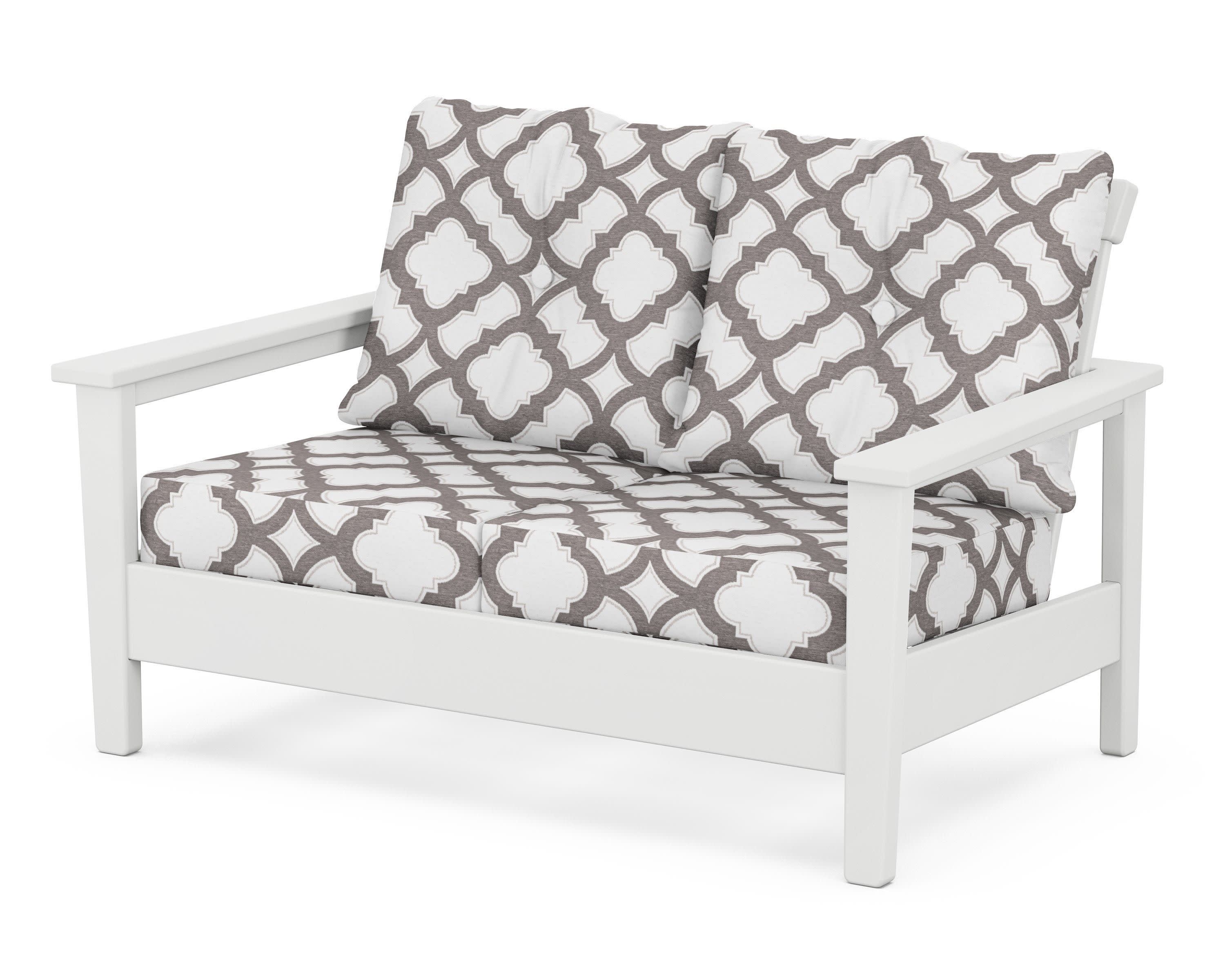 Prescott Deep Seating Loveseat in White / Trellis Grey Mist