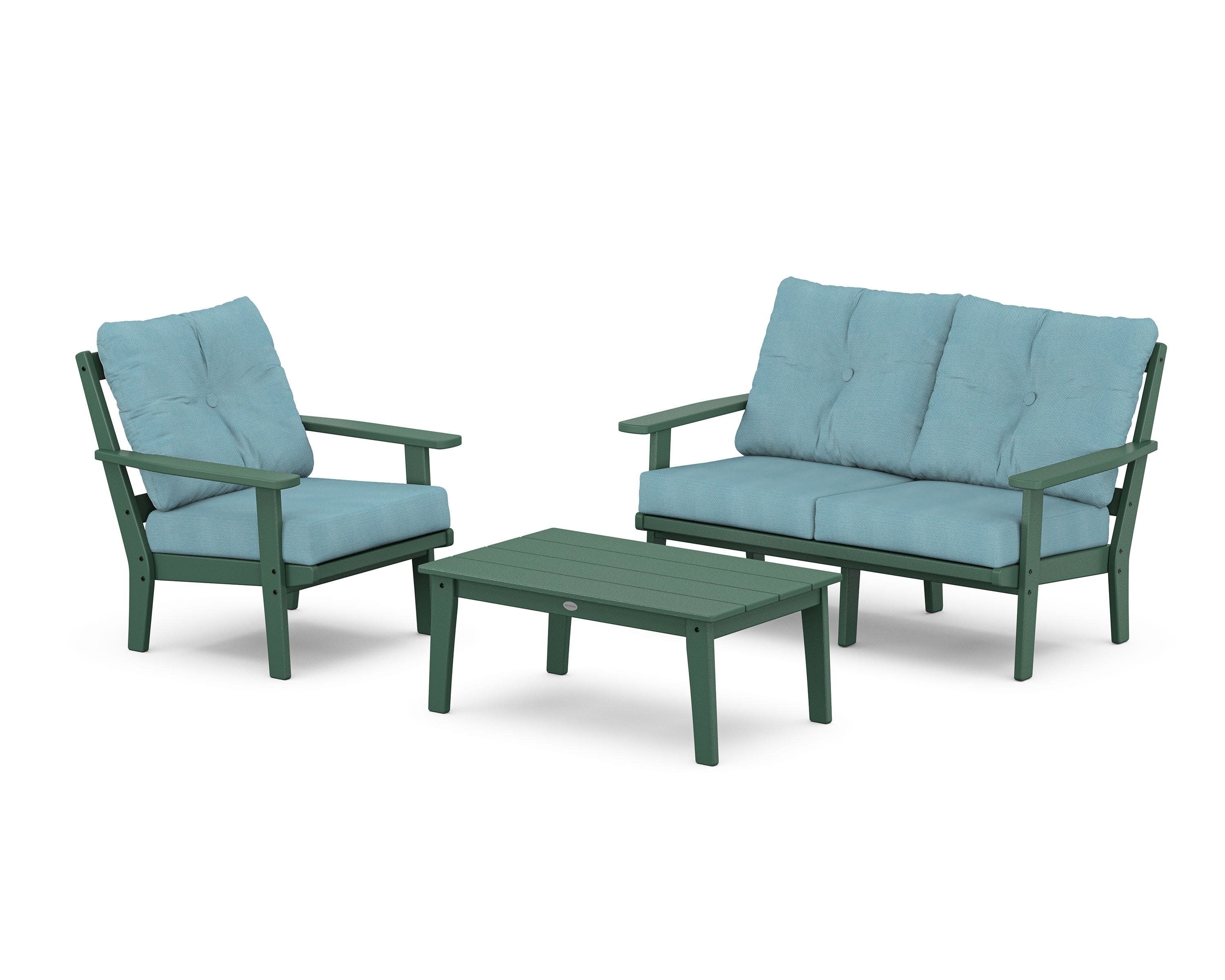 Prairie 3-Piece Deep Seating Set with Loveseat in Green / Lattice Sky Blue