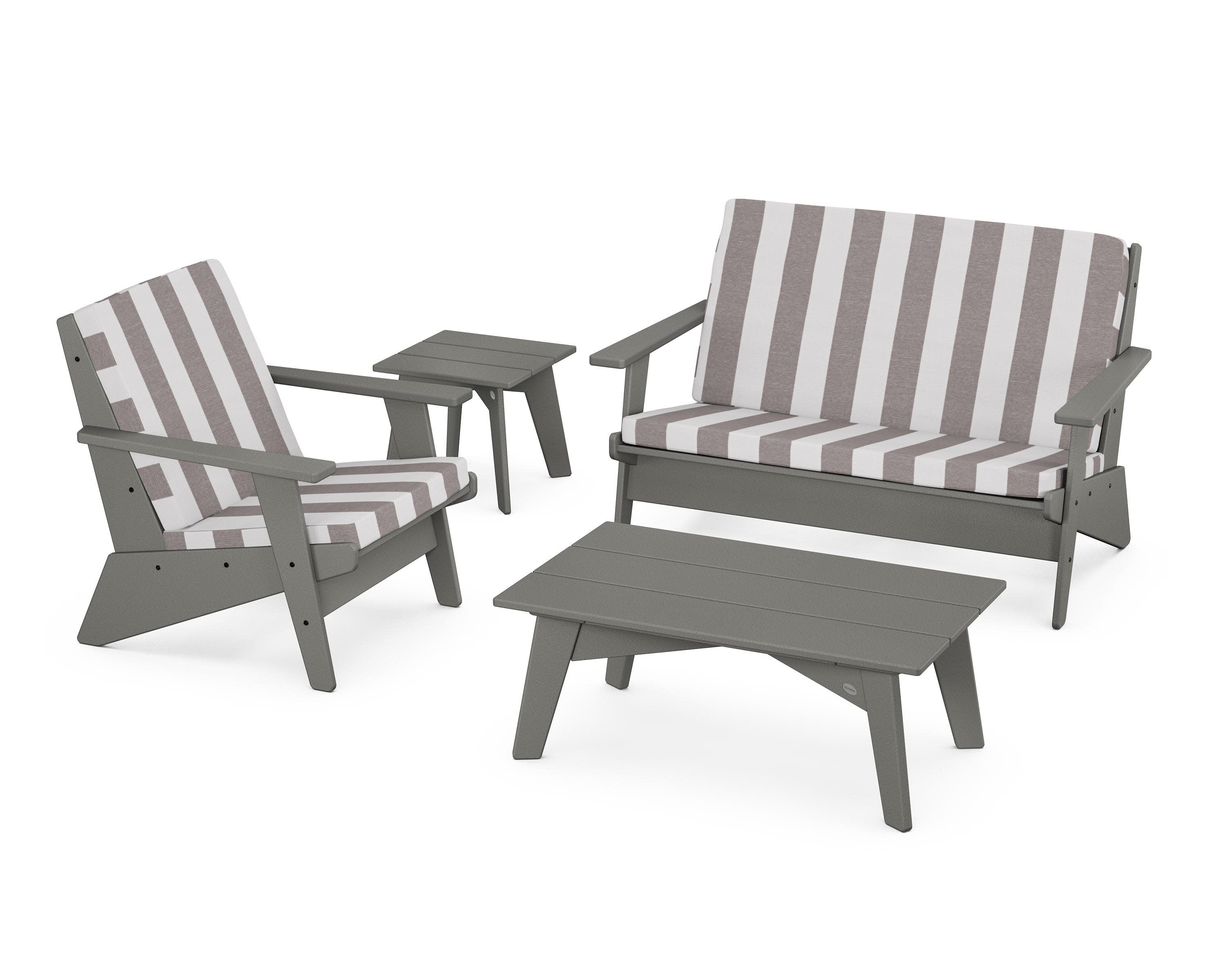 Riviera Modern Lounge 4-Piece Set in Slate Grey / Cabana Stripe Grey Mist
