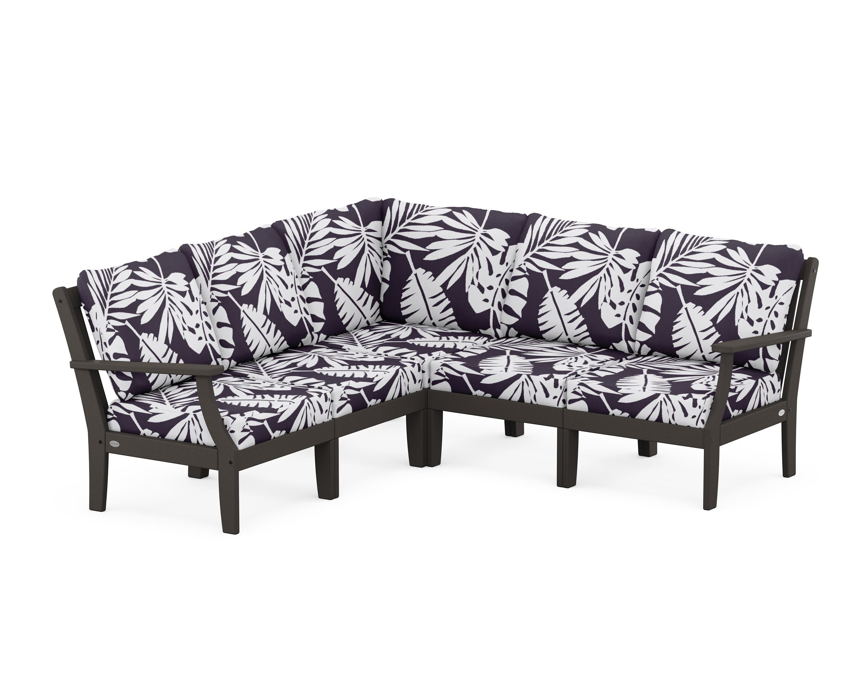 Braxton Modular 5-Piece Deep Seating Set in Vintage Coffee / Leaf Navy