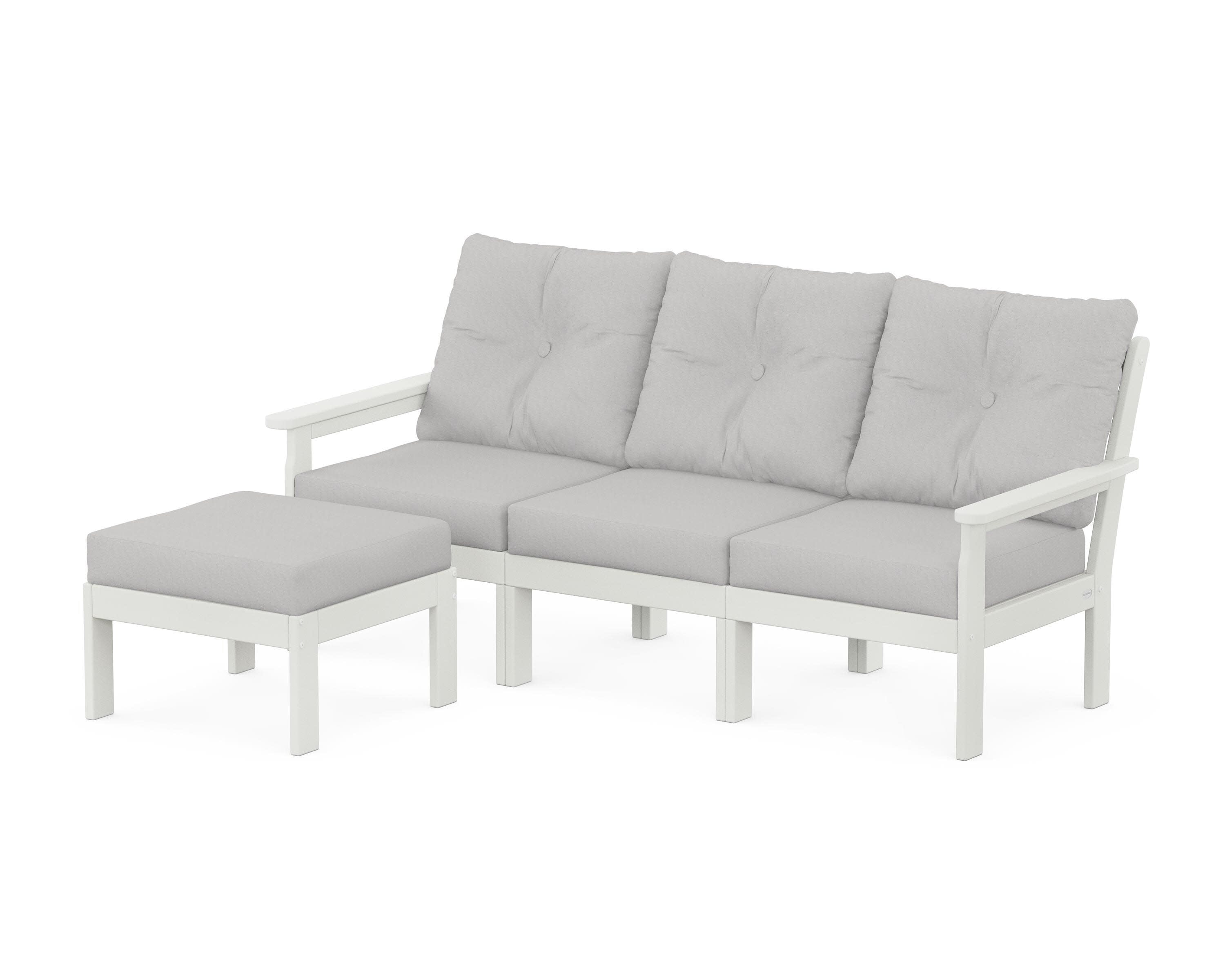 Vineyard 4-Piece Sectional with Ottoman in Vintage White / Diamond in the Rough