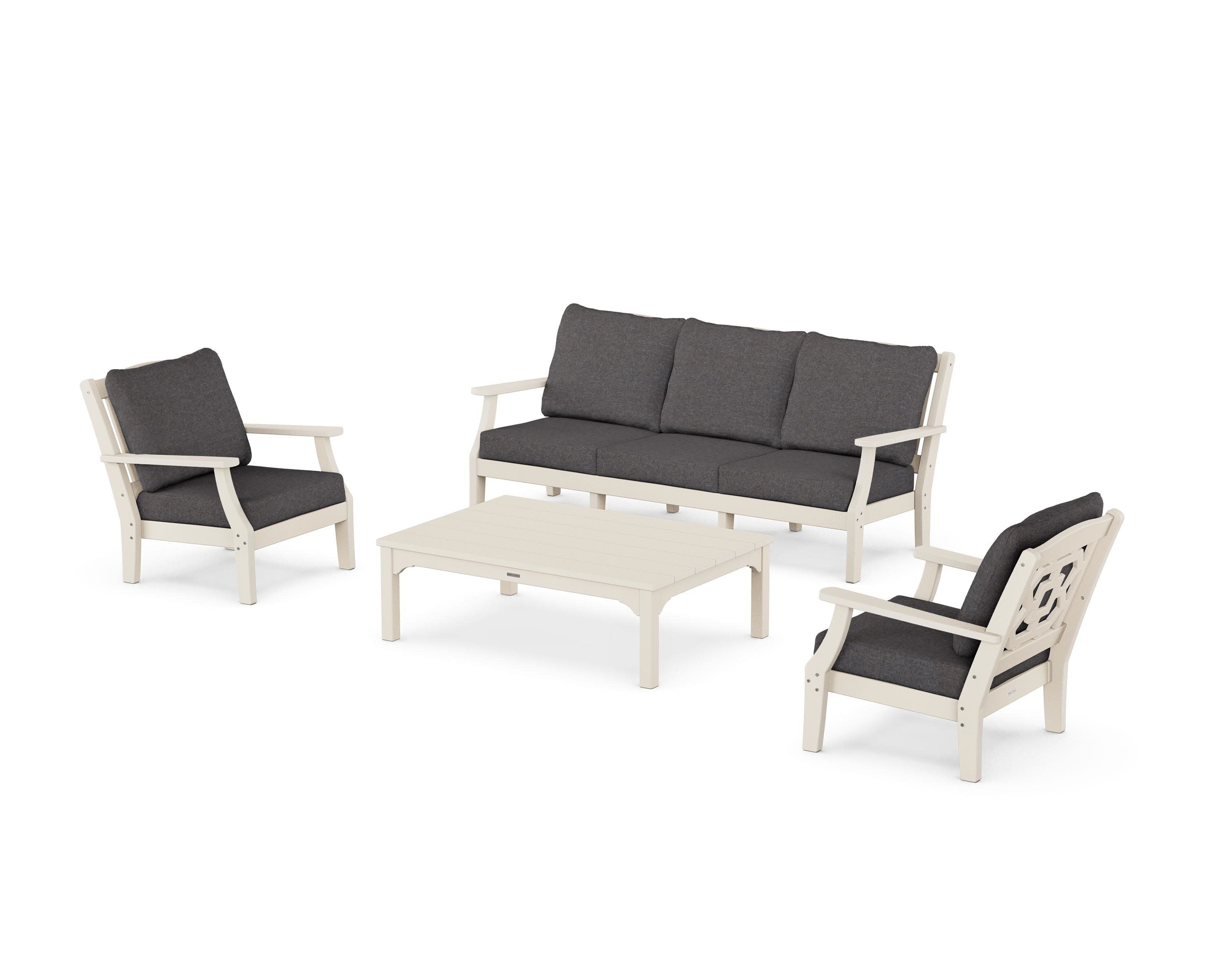 Chinoiserie 4-Piece Deep Seating Set with Sofa in Sand / Ash Charcoal
