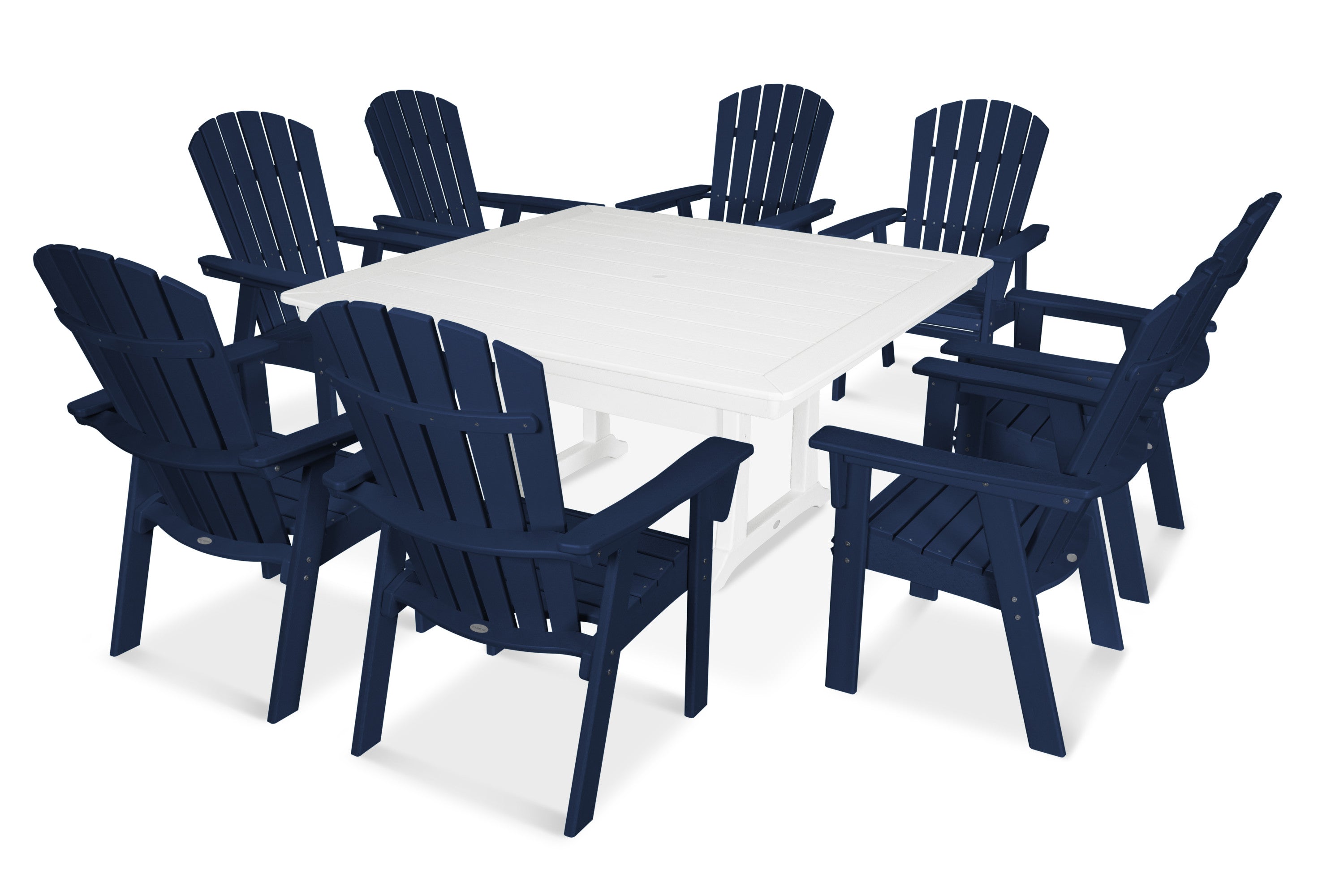 Nautical Adirondack 9-Piece Trestle Dining Set in Navy / White