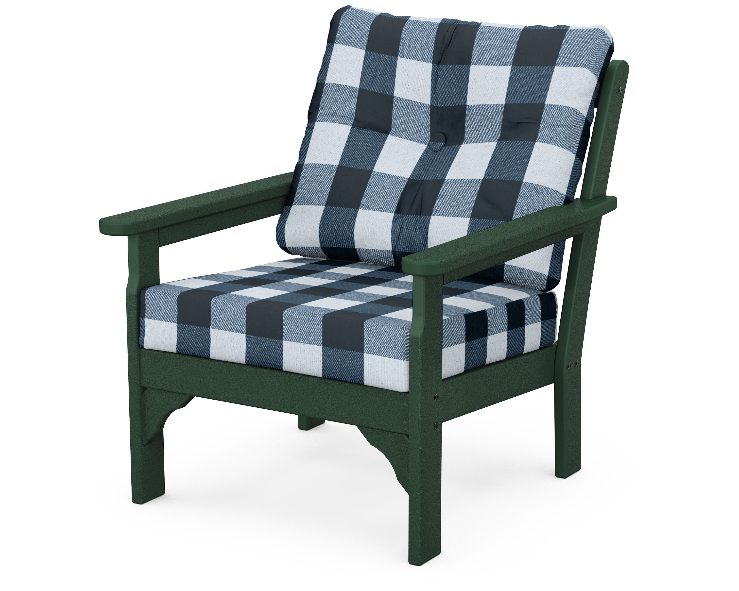 Vineyard Deep Seating Chair in Green / Buffalo Plaid Marine Indigo