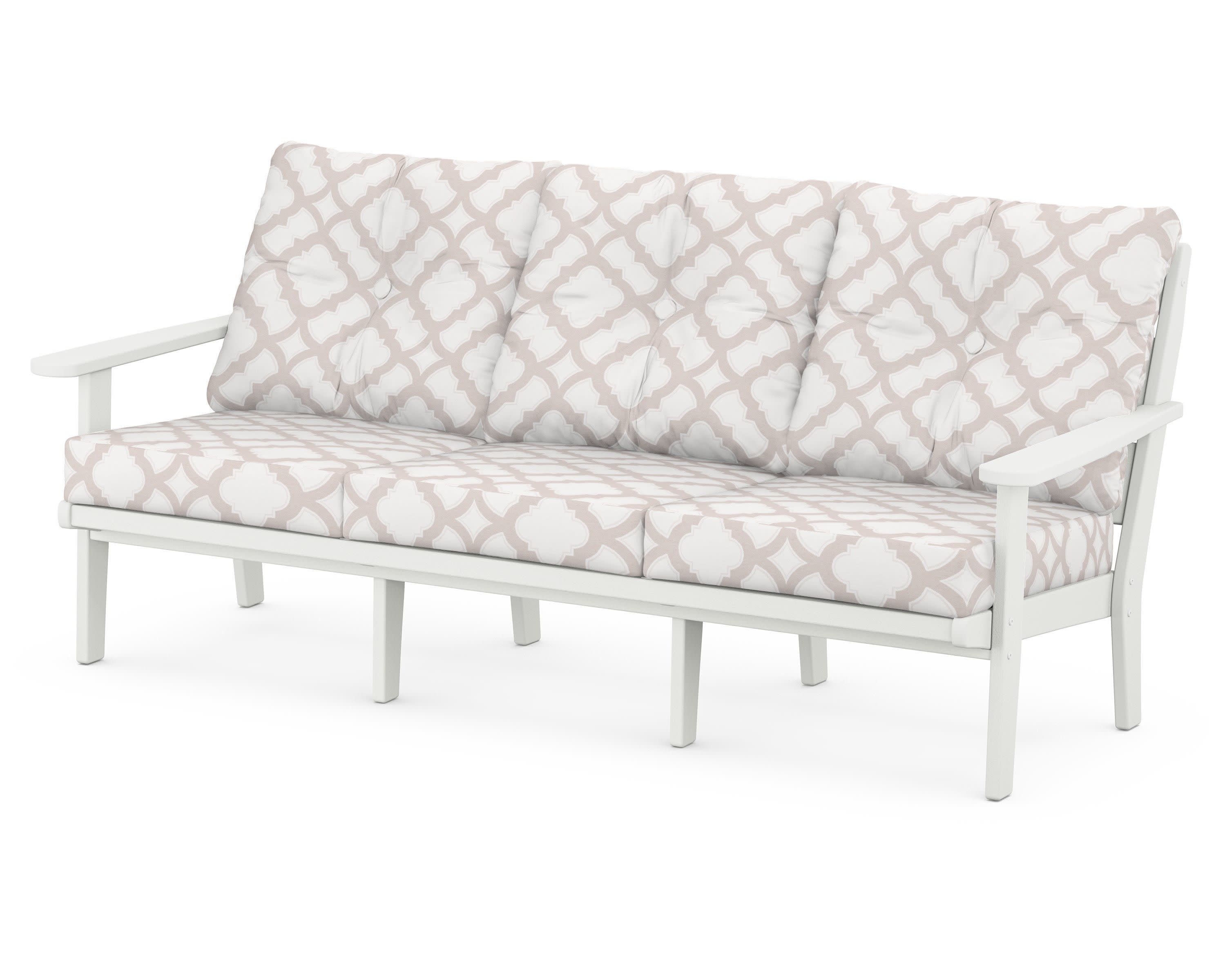 Lakeside Deep Seating Sofa in Vintage White / Trellis Dune Burlap