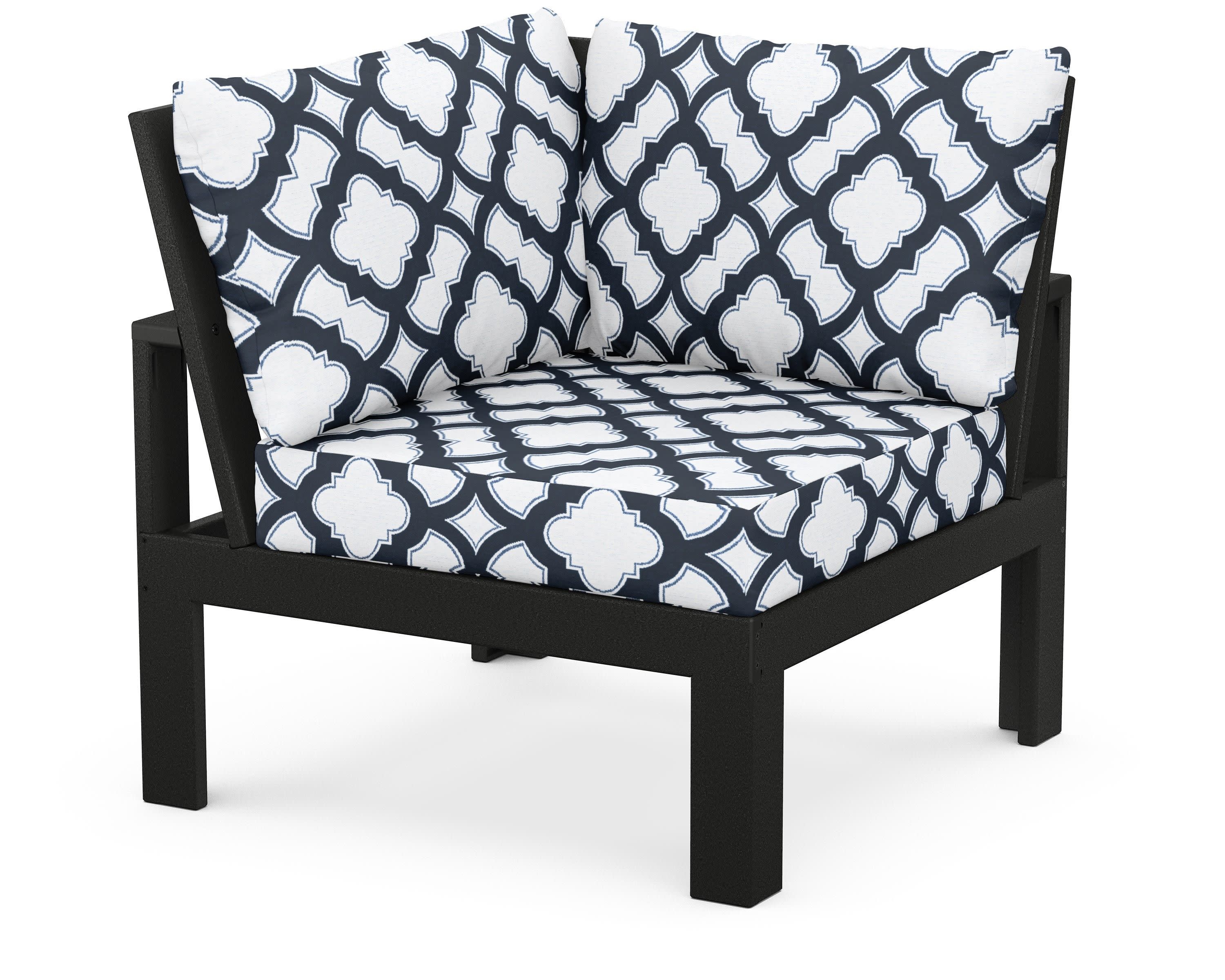 Modular Corner Chair in Black / Trellis Marine Indigo