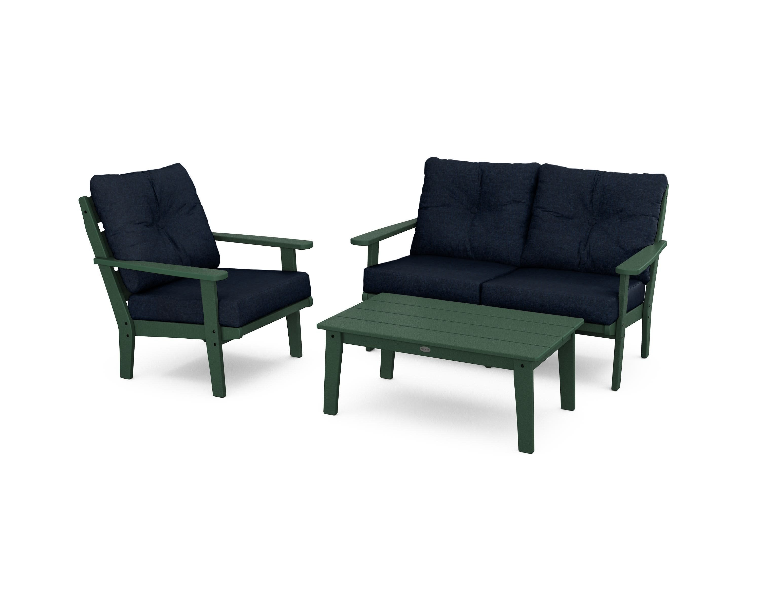 Lakeside 3-Piece Deep Seating Set in Green / Marine Indigo