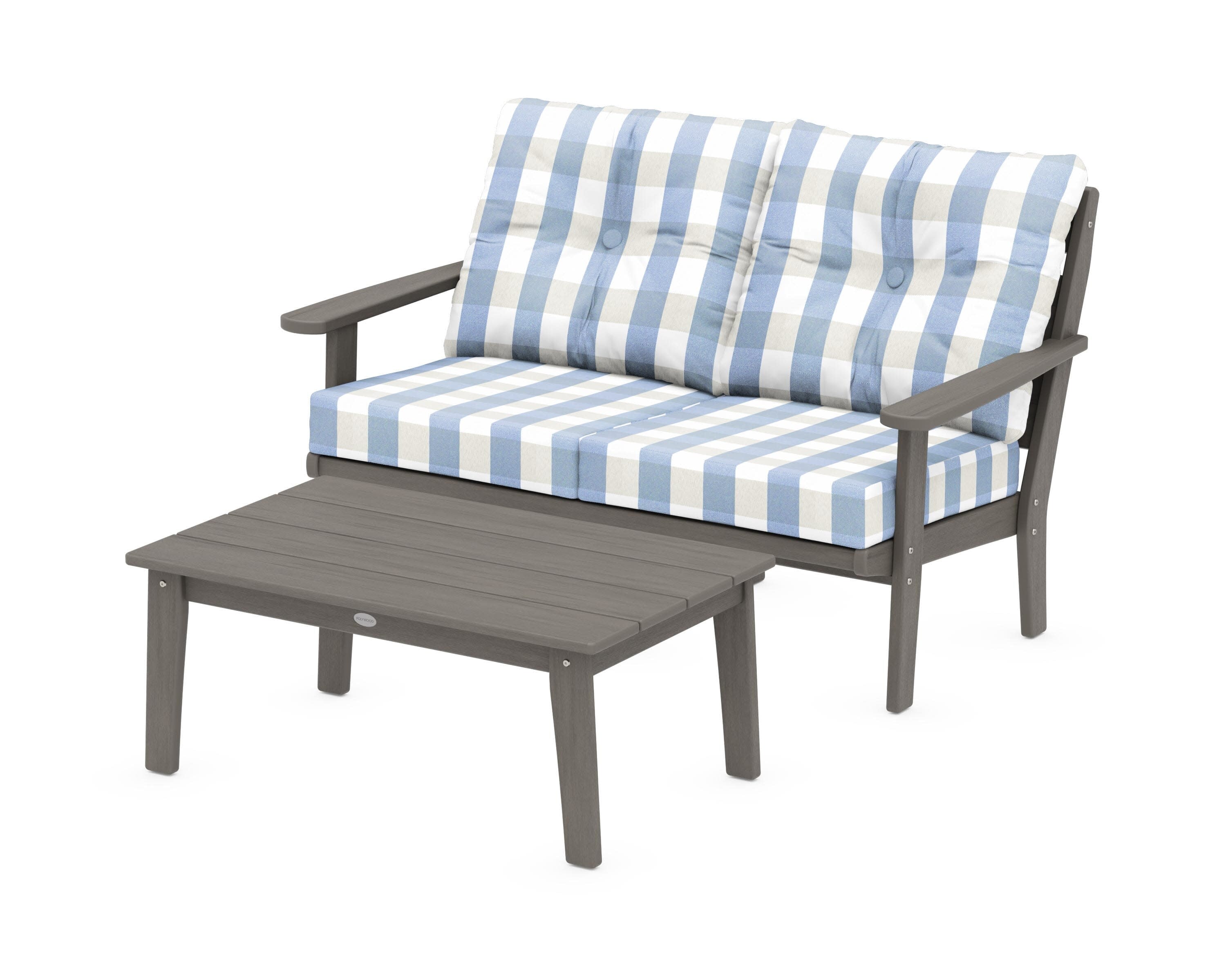 Lakeside 2-Piece Lounge Loveseat Set in Driftwood / Buffalo Plaid Sky Blue