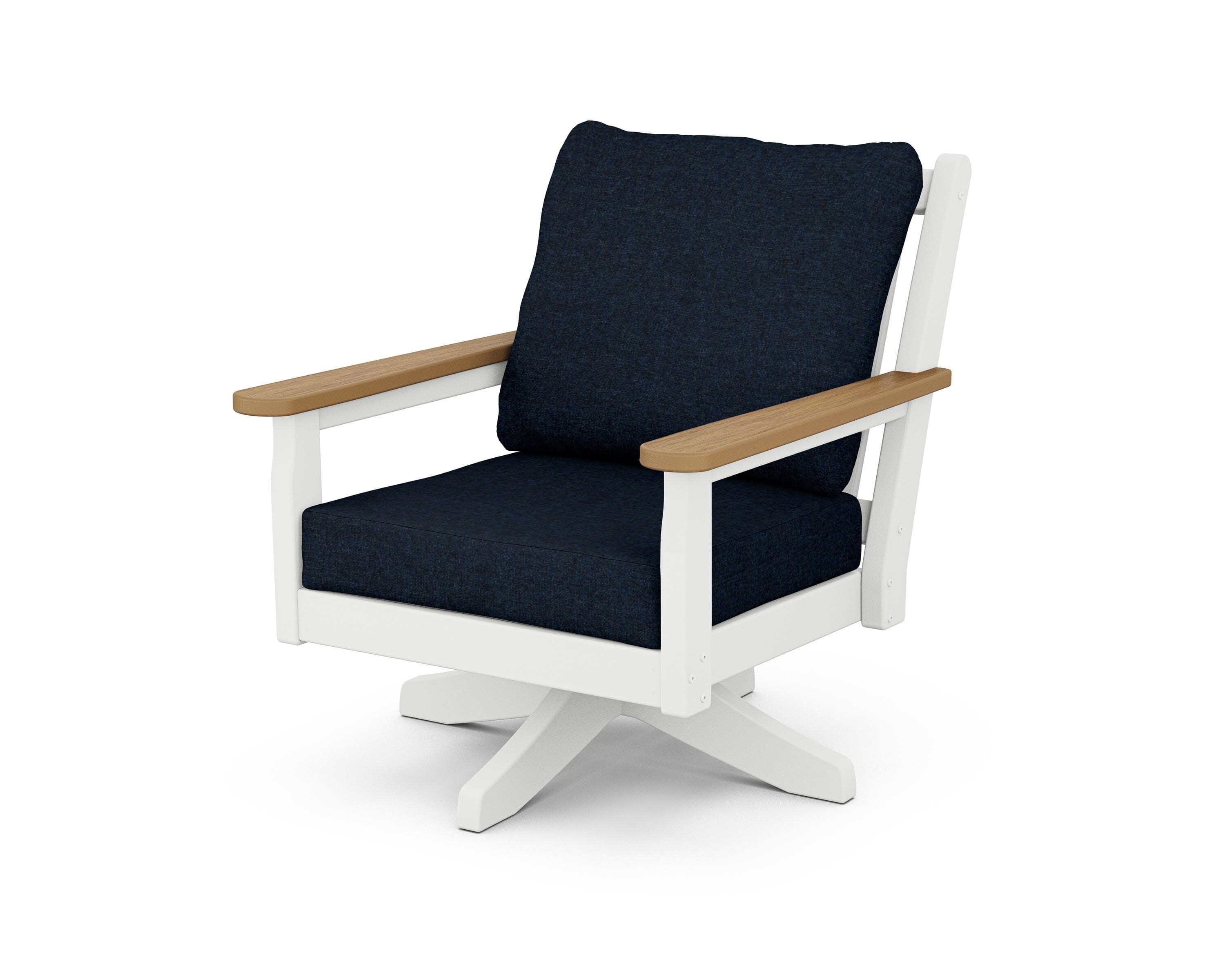 Chippendale Deep Seating Swivel Chair in White / Natural / Marine Indigo