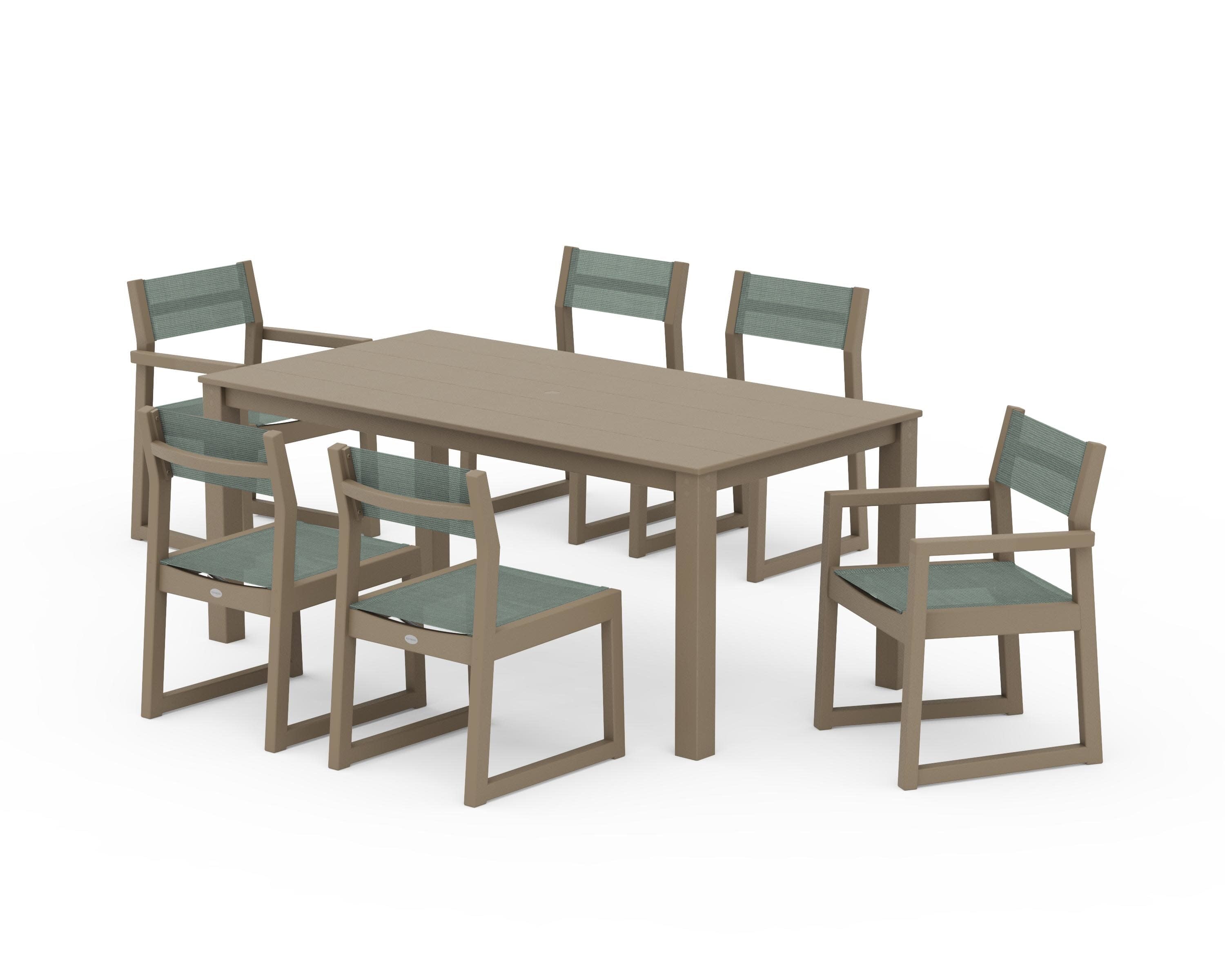 EDGE Sling 7-Piece Parsons Dining Set in Vintage Sahara / Dupioni Sea Mist Sling