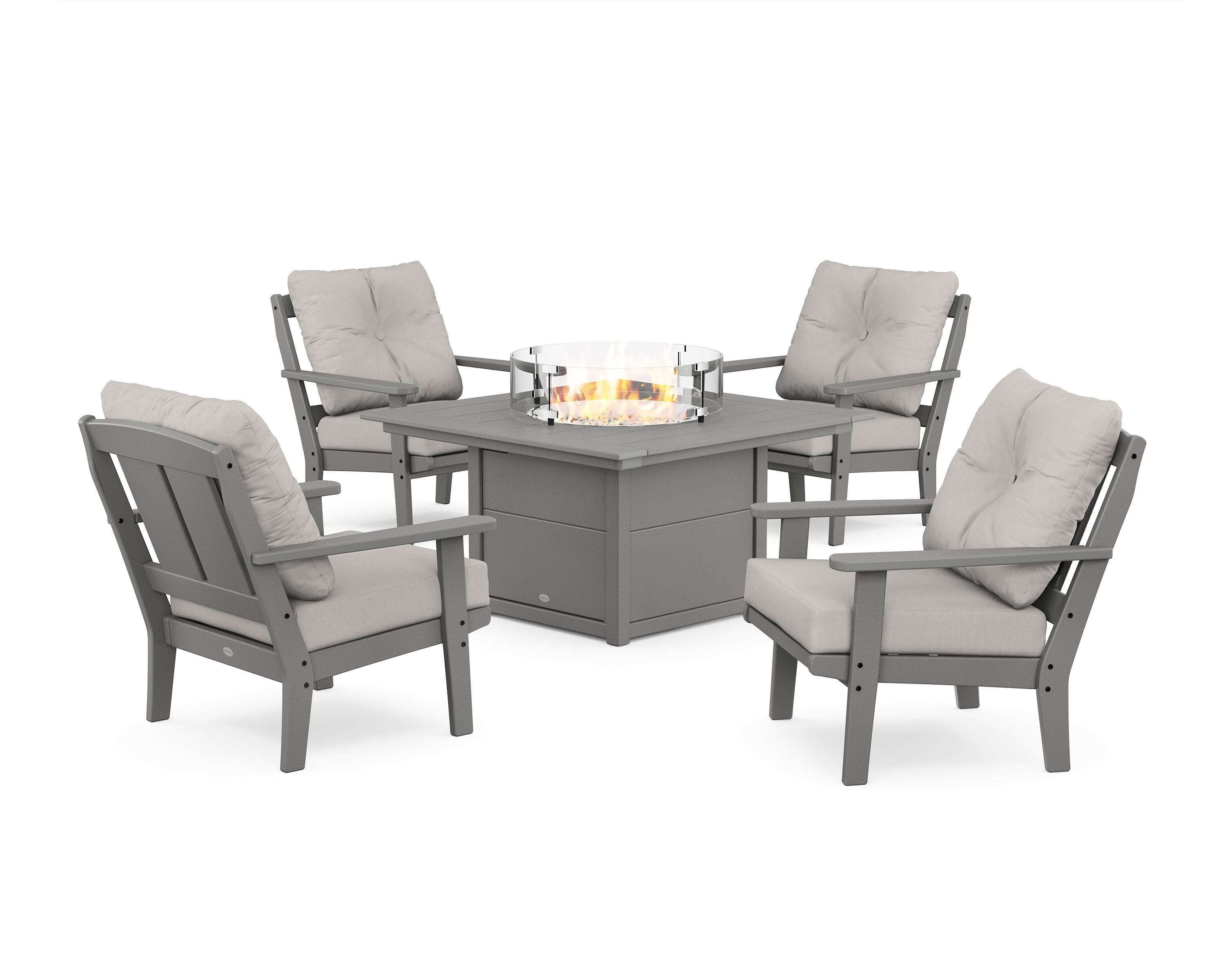 Mission 5-Piece Deep Seating Set with Fire Pit Table in Slate Grey / Cast Ash