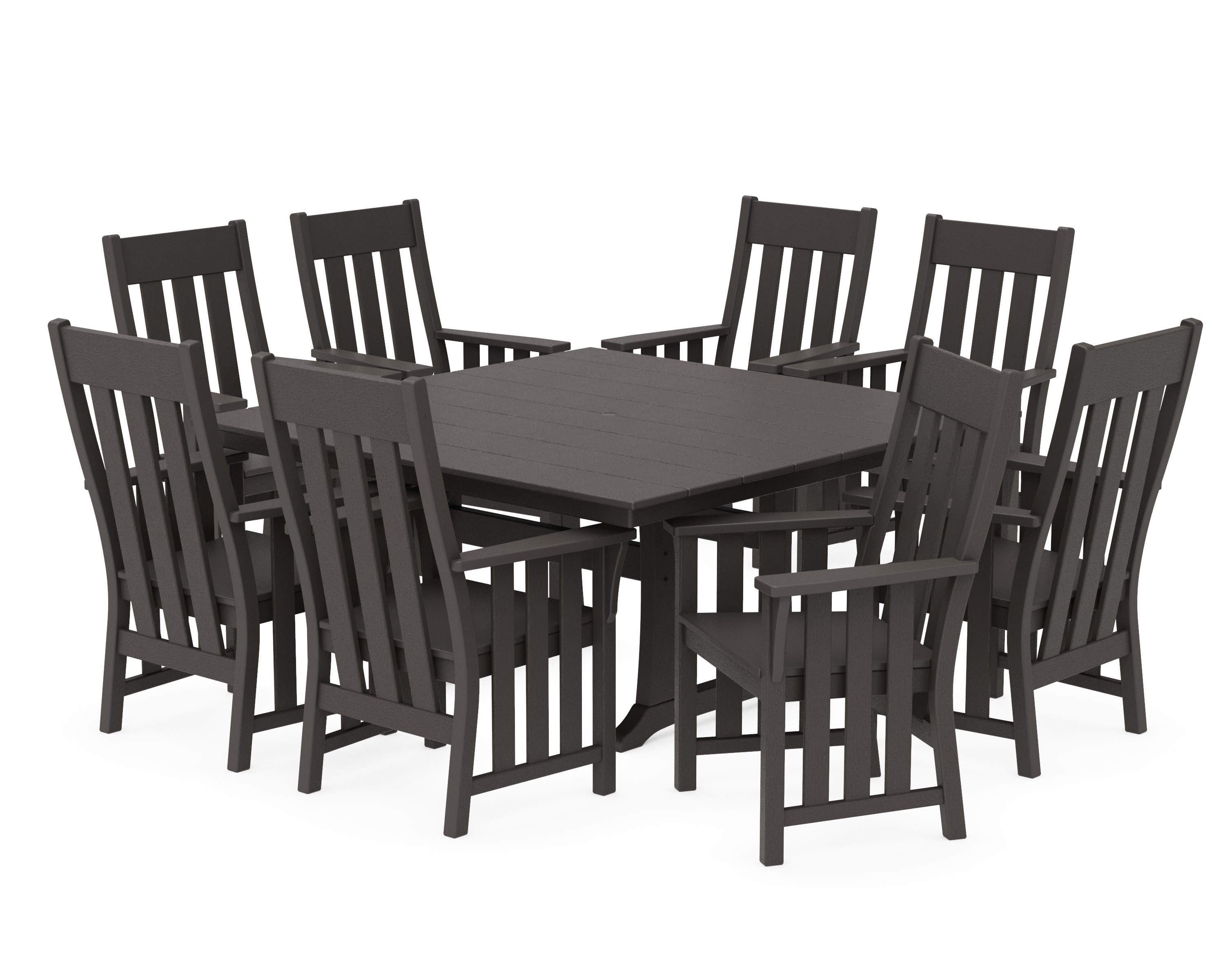 Acadia 9-Piece Square Farmhouse Dining Set with Trestle Legs in Vintage Coffee