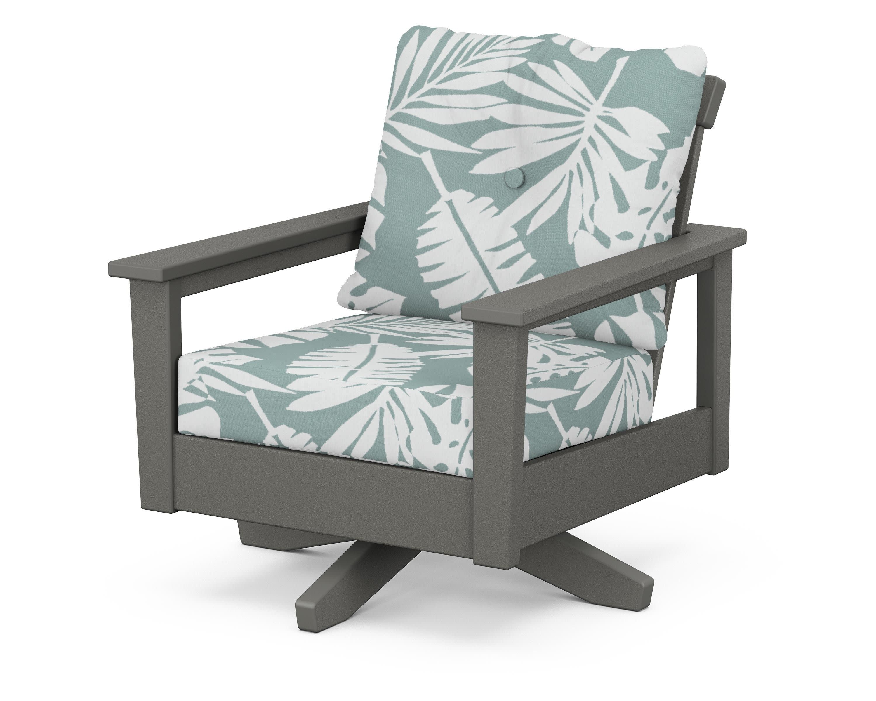 Prescott Deep Seating Swivel Chair in Slate Grey / Leaf Glacier Spa