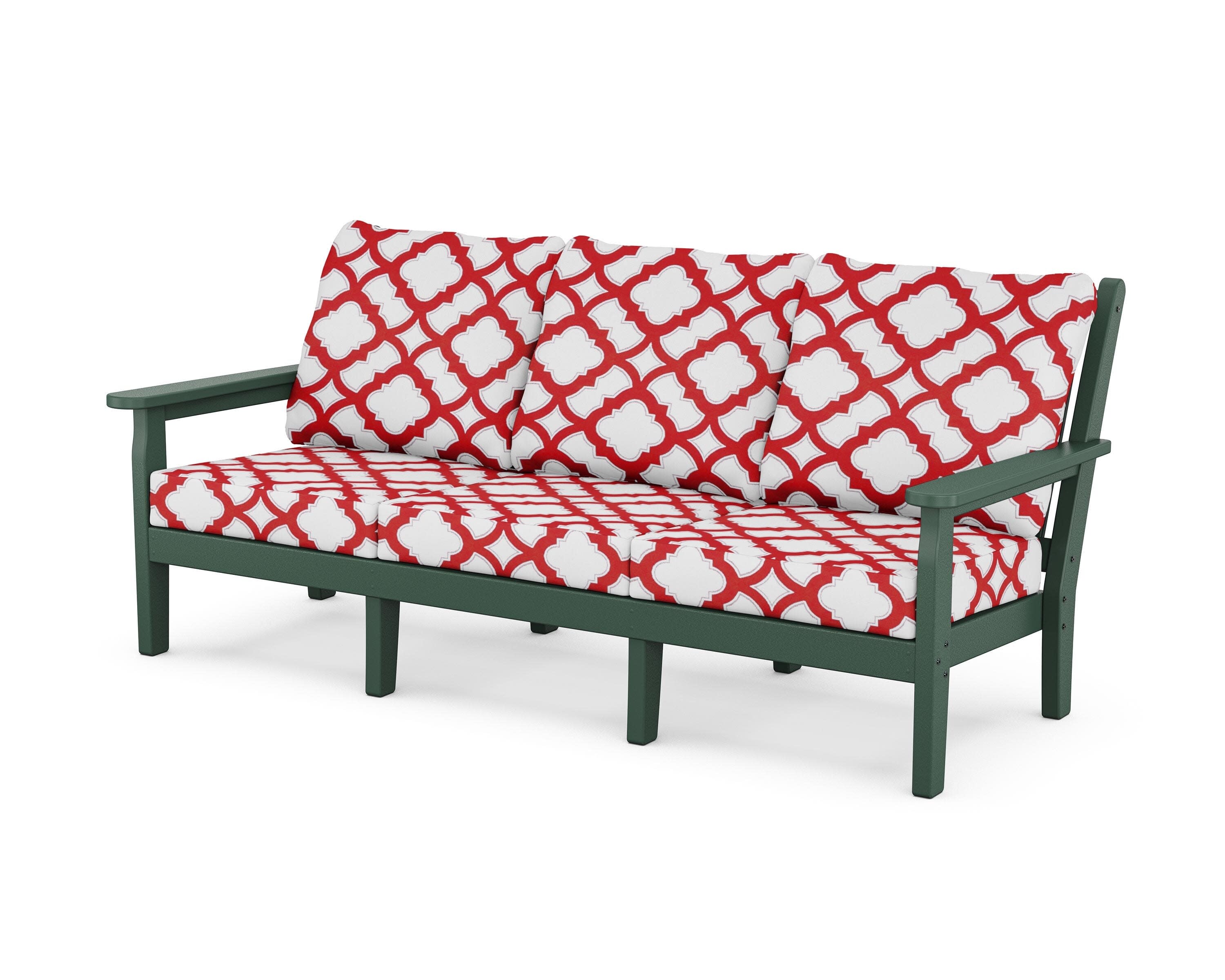 Chippendale Deep Seating Sofa in Green / Trellis Crimson