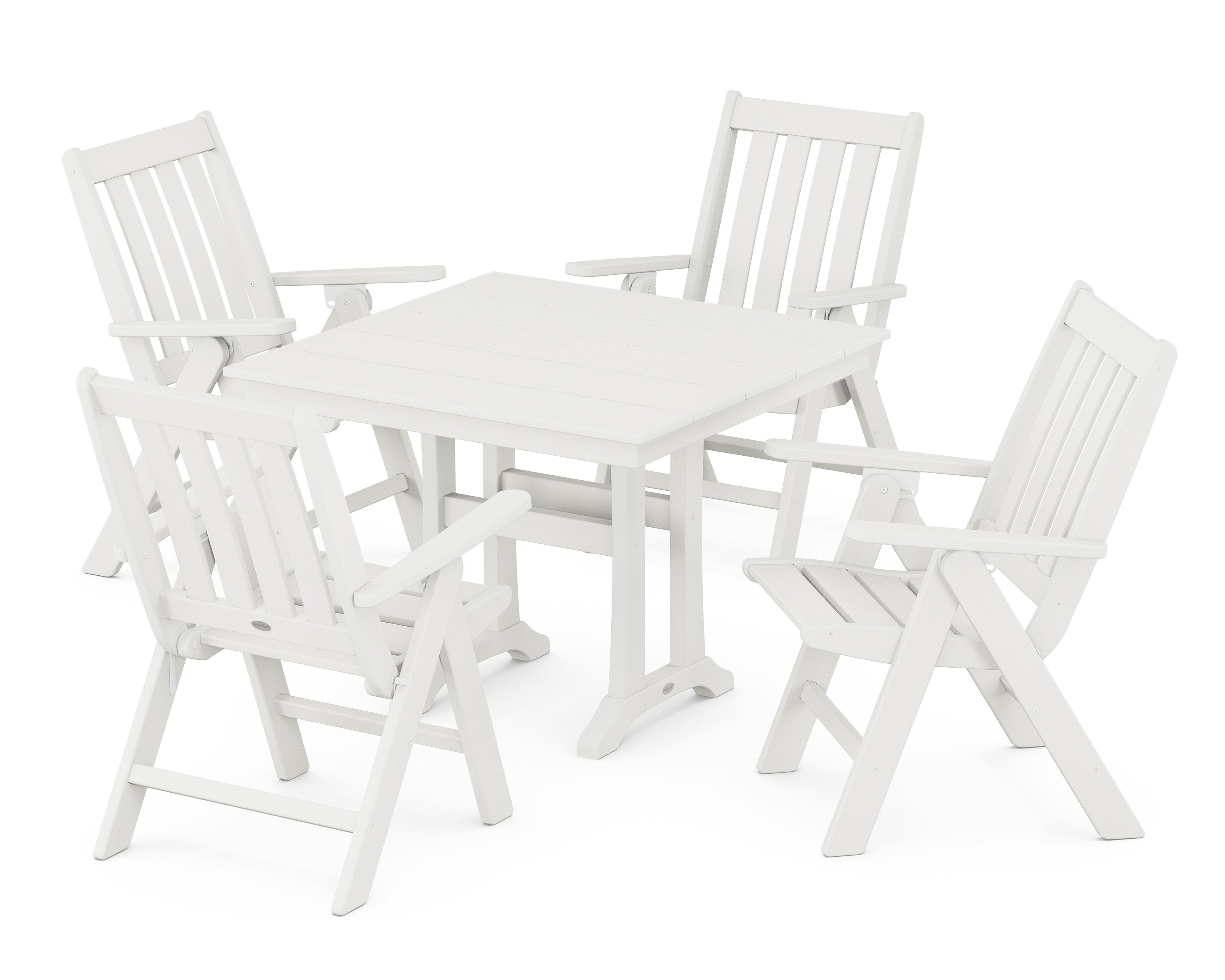 Vineyard Folding 5-Piece Farmhouse Dining Set With Trestle Legs in Vintage White