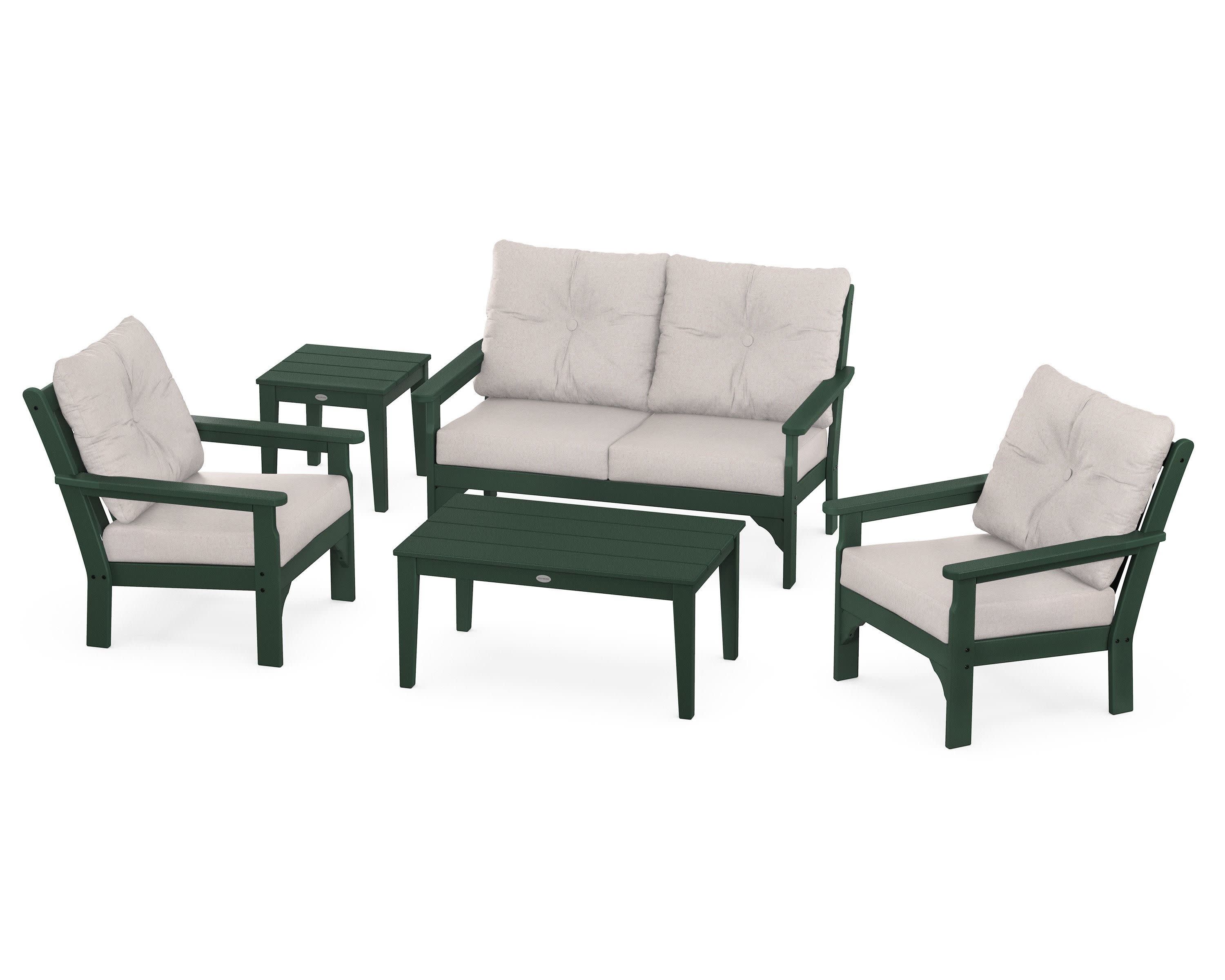 Vineyard 5-Piece Deep Seating Set in Green / Dune Burlap