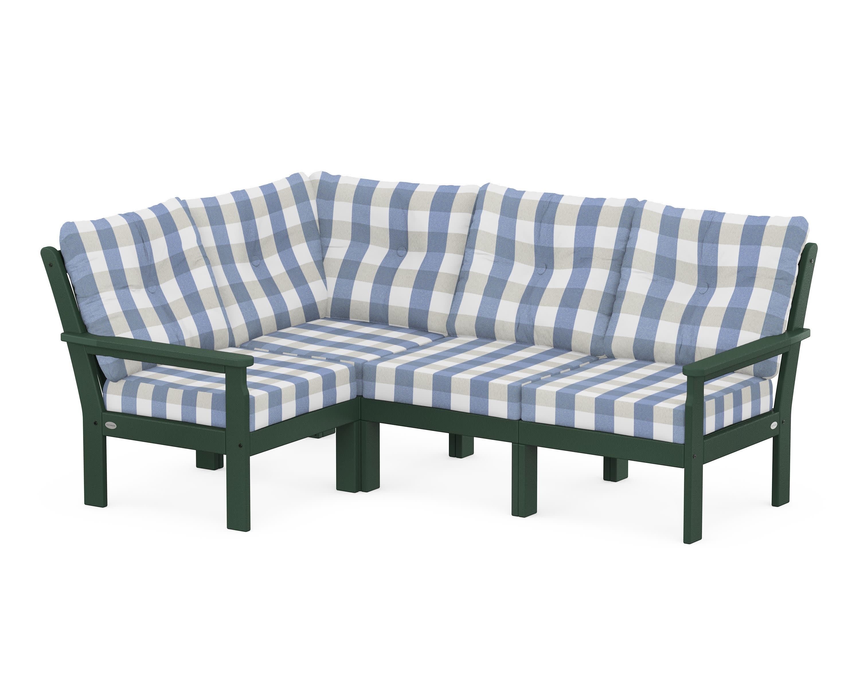 Vineyard 4-Piece Sectional in Green / Buffalo Plaid Sky Blue