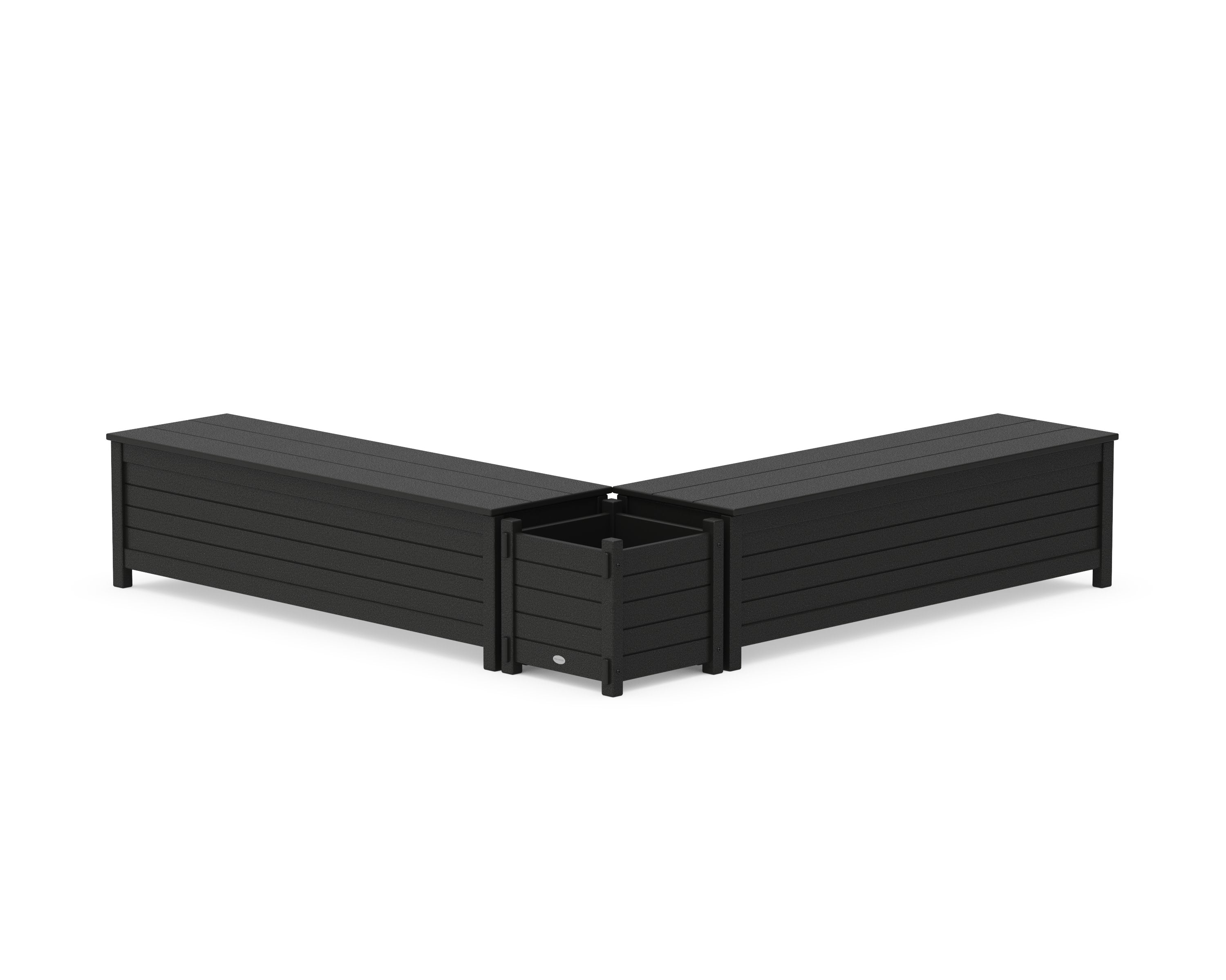 60" Nautical L- Shaped Planter Storage Bench Set in Black