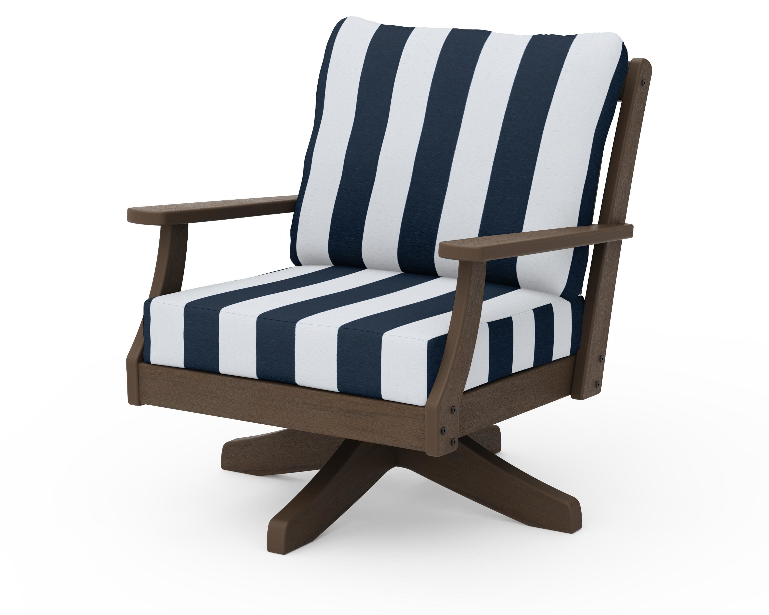 Braxton Deep Seating Swivel Chair in Kona / Cabana Stripe Marine Indigo