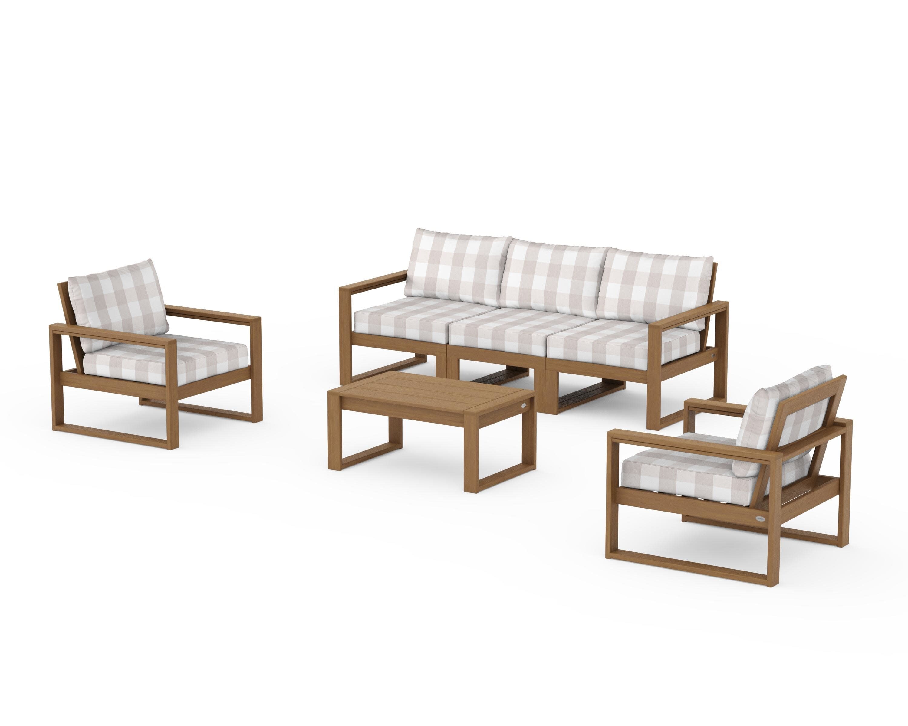 EDGE Sectional 4-Piece Deep Seating Set with Sofa in Natural / Buffalo Plaid Dune Burlap