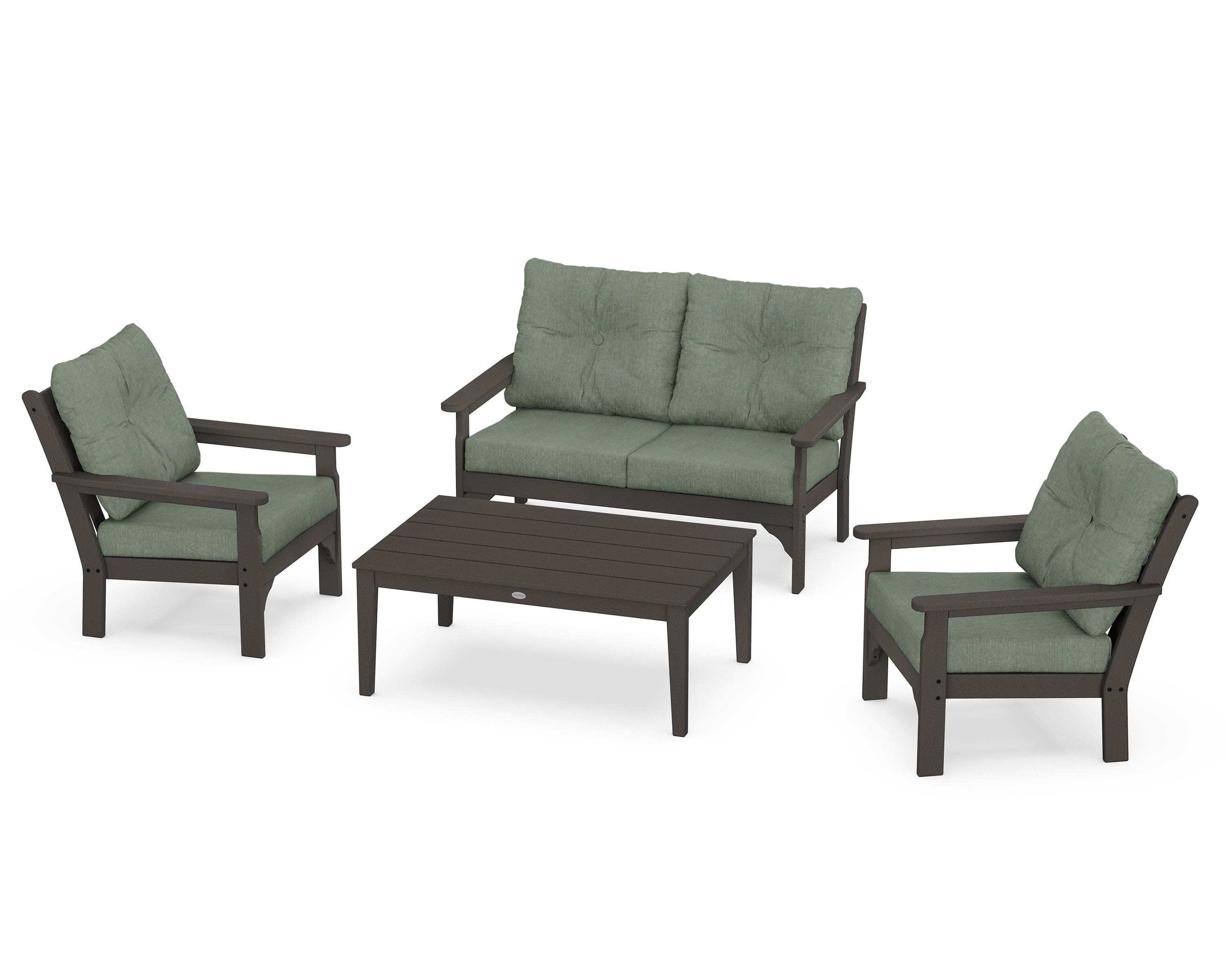 Vineyard 4-Piece Deep Seating Set in Vintage Coffee / Cast Sage