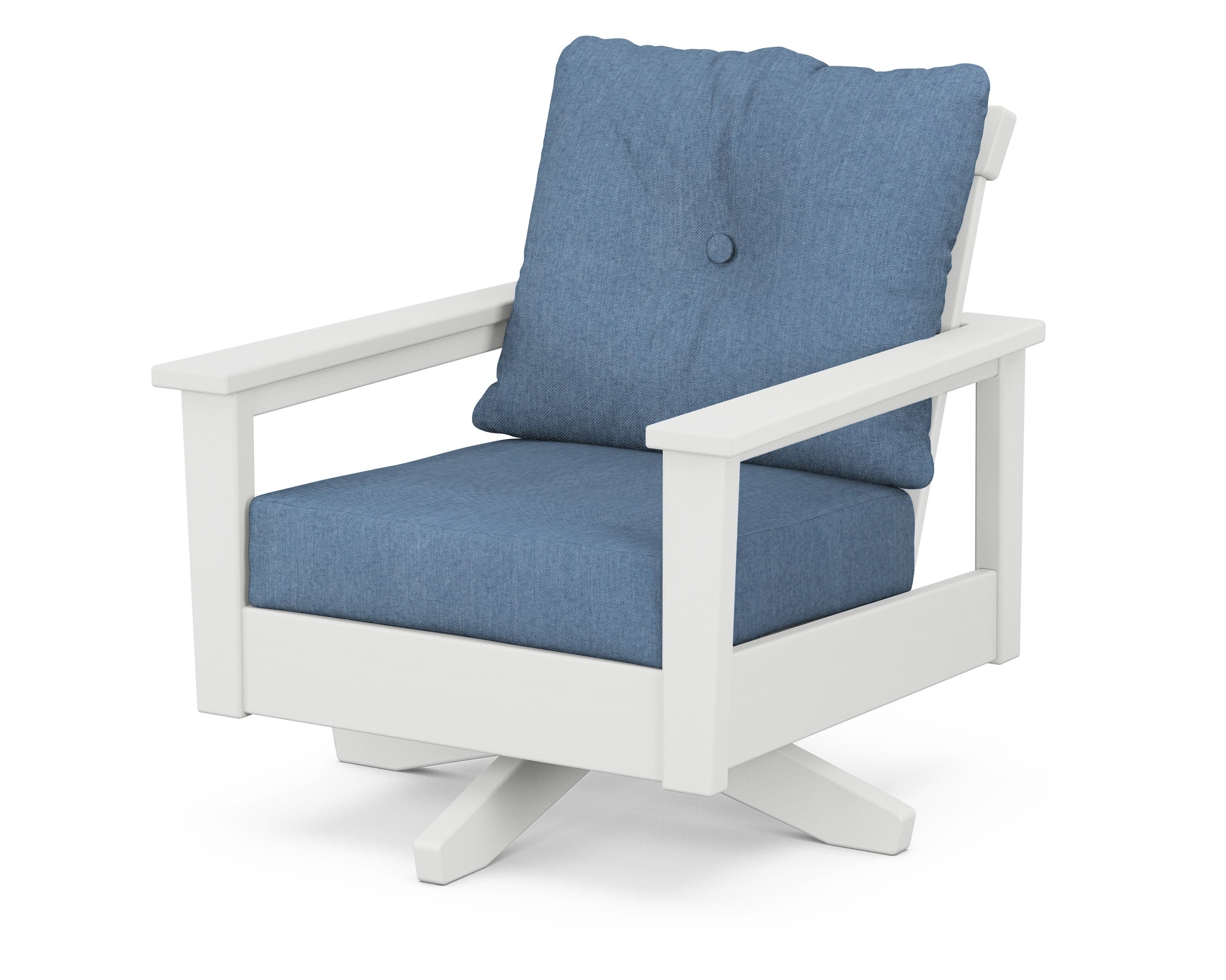 Prescott Deep Seating Swivel Chair in White / Sky Blue