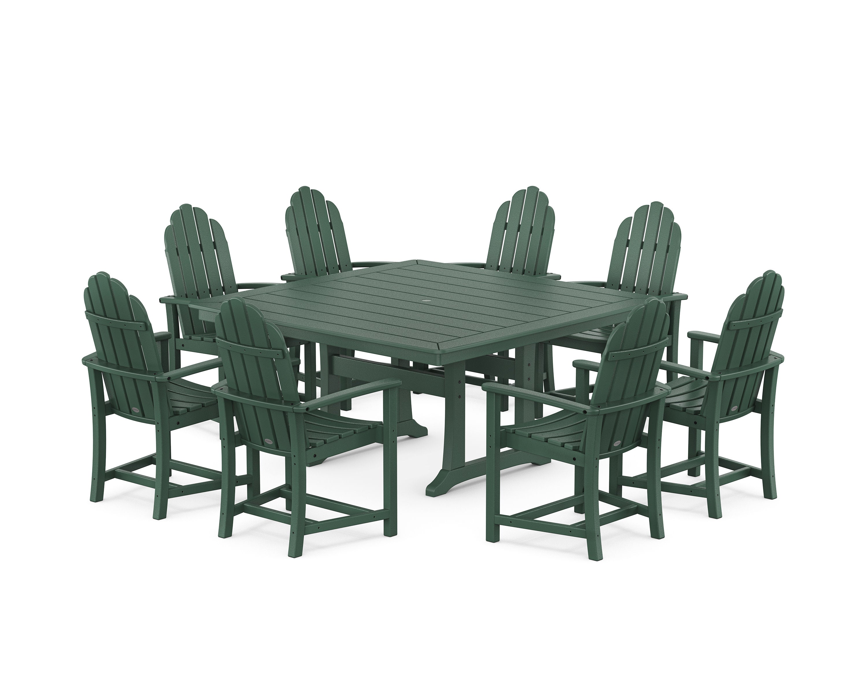 Classic Adirondack 9-Piece Square Dining Set with Trestle Legs in Green