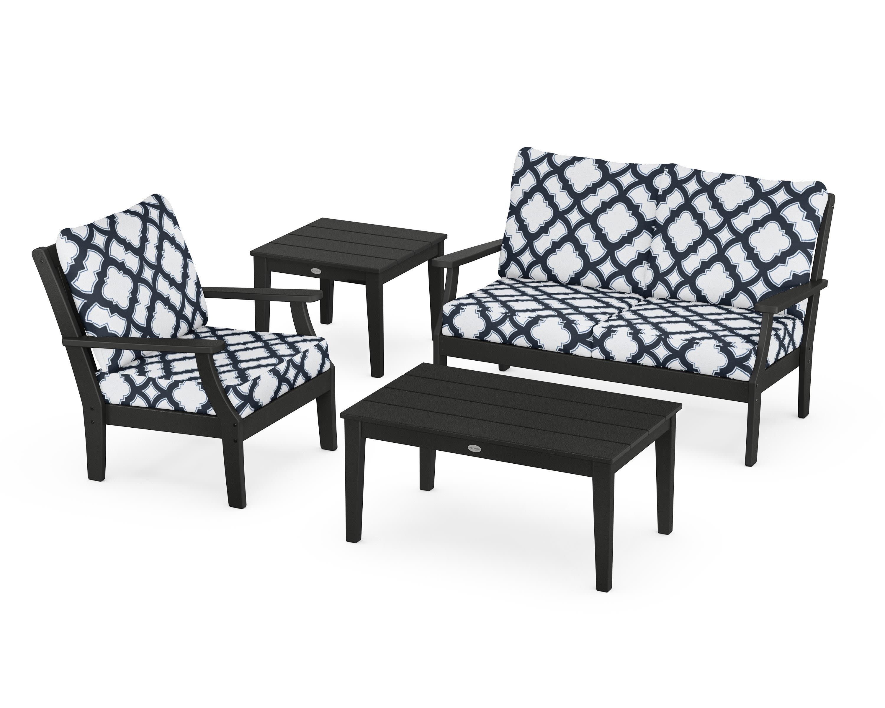 Braxton 4-Piece Deep Seating Set in Black / Trellis Marine Indigo
