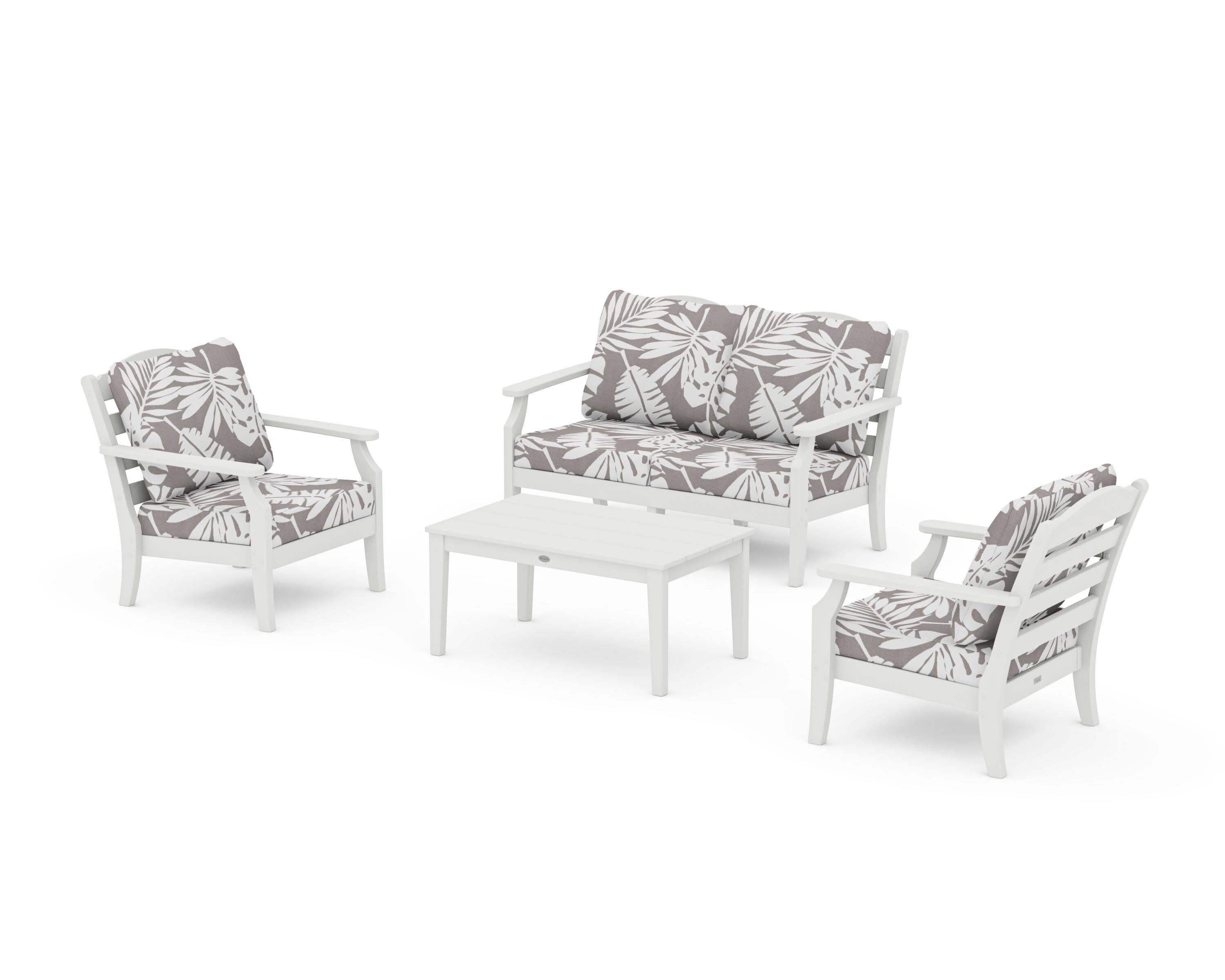Savannah 4-Piece Deep Seating Set with Loveseat in Vintage White / Leaf Grey Mist