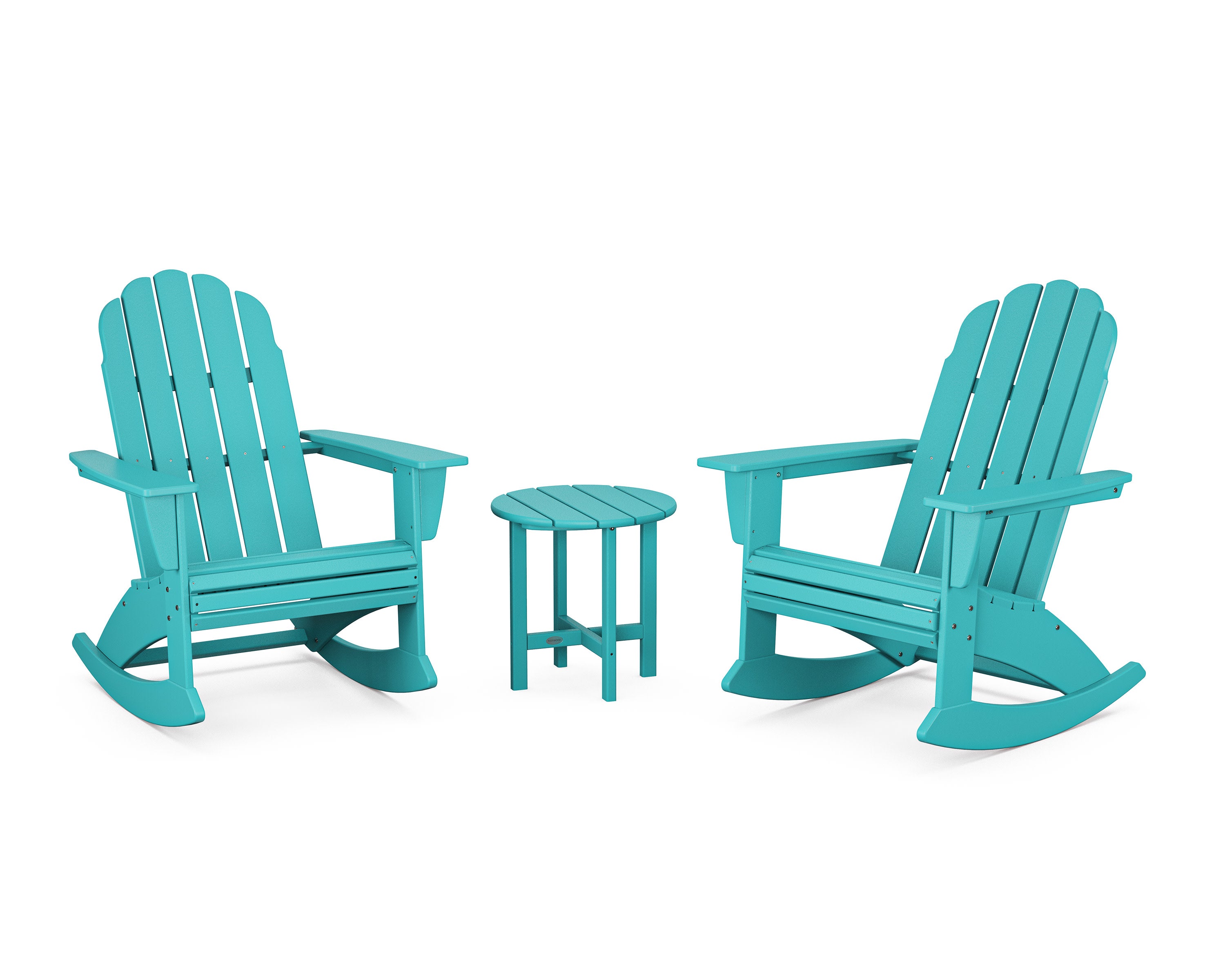 Vineyard Curveback 3-Piece Adirondack Rocking Chair Set in Aruba