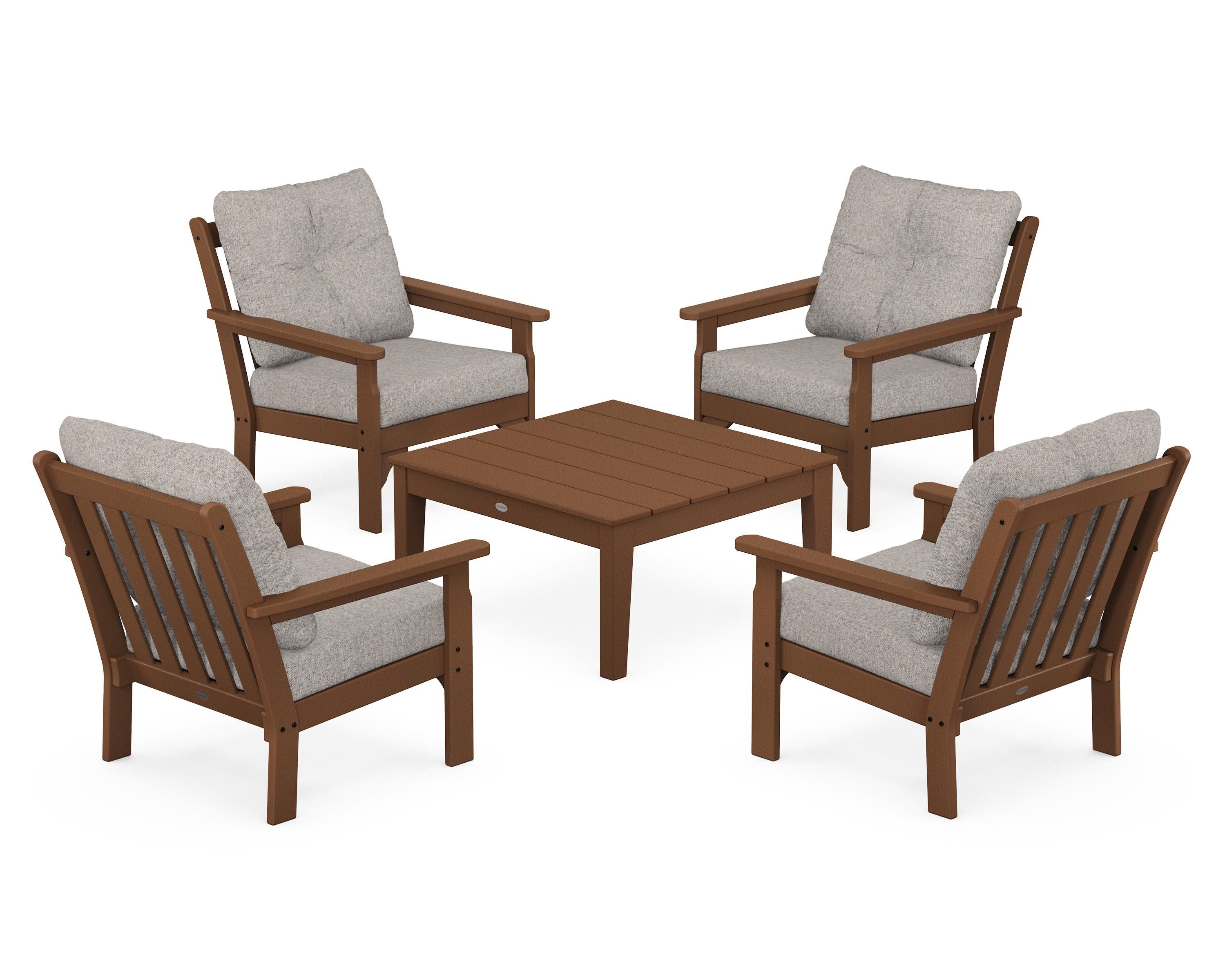 Vineyard 5-Piece Deep Seating Conversation Set in Teak / Weathered Tweed