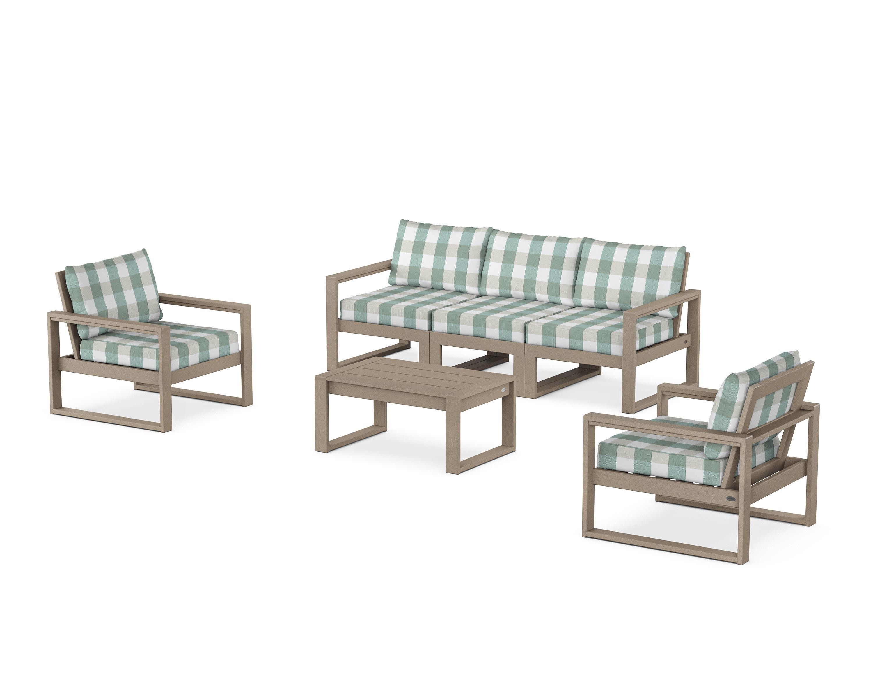 EDGE Sectional 4-Piece Deep Seating Set with Sofa in Vintage Sahara / Buffalo Plaid Glacier Spa