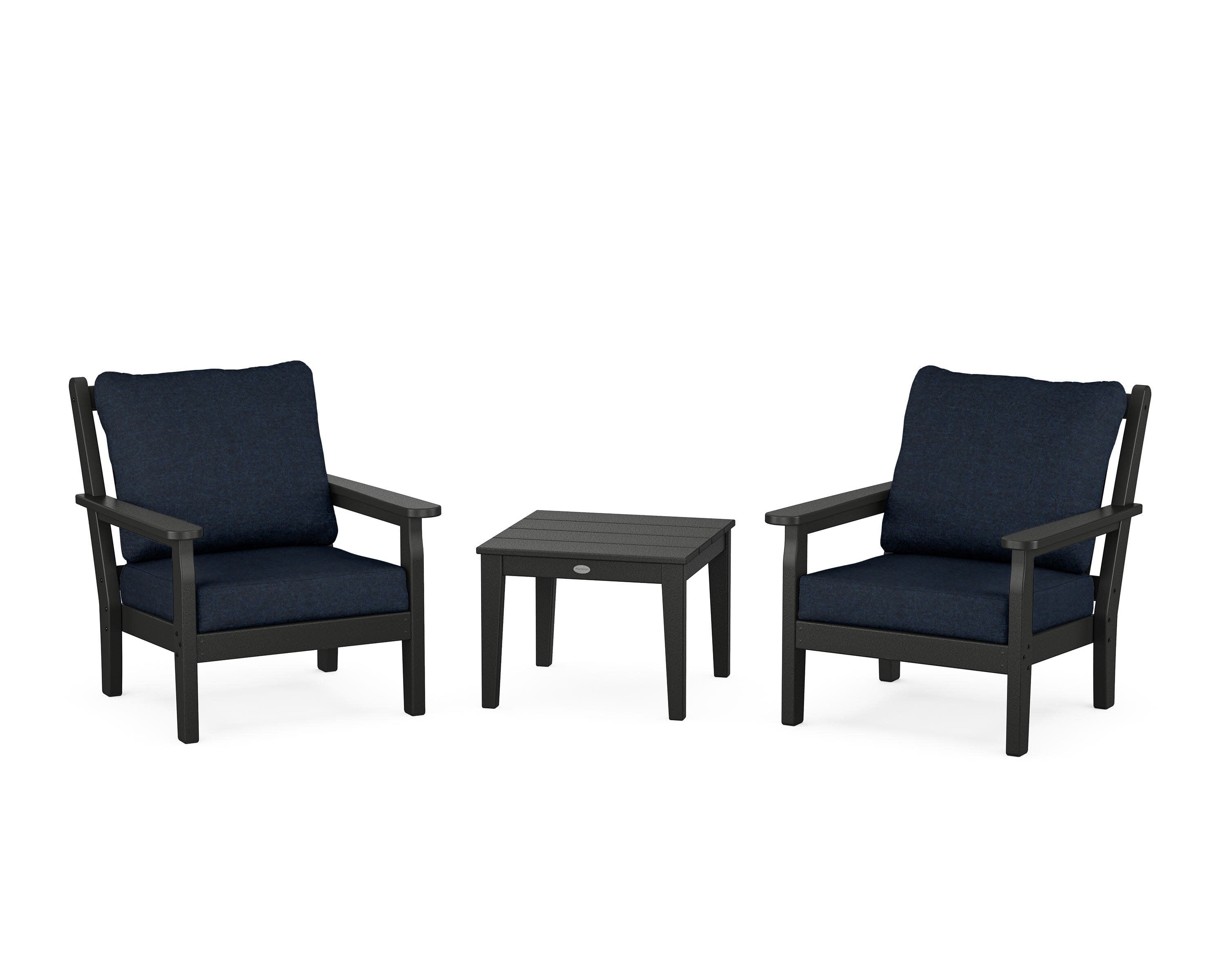 Chippendale 3-Piece Deep Seating Set in Black / Marine Indigo