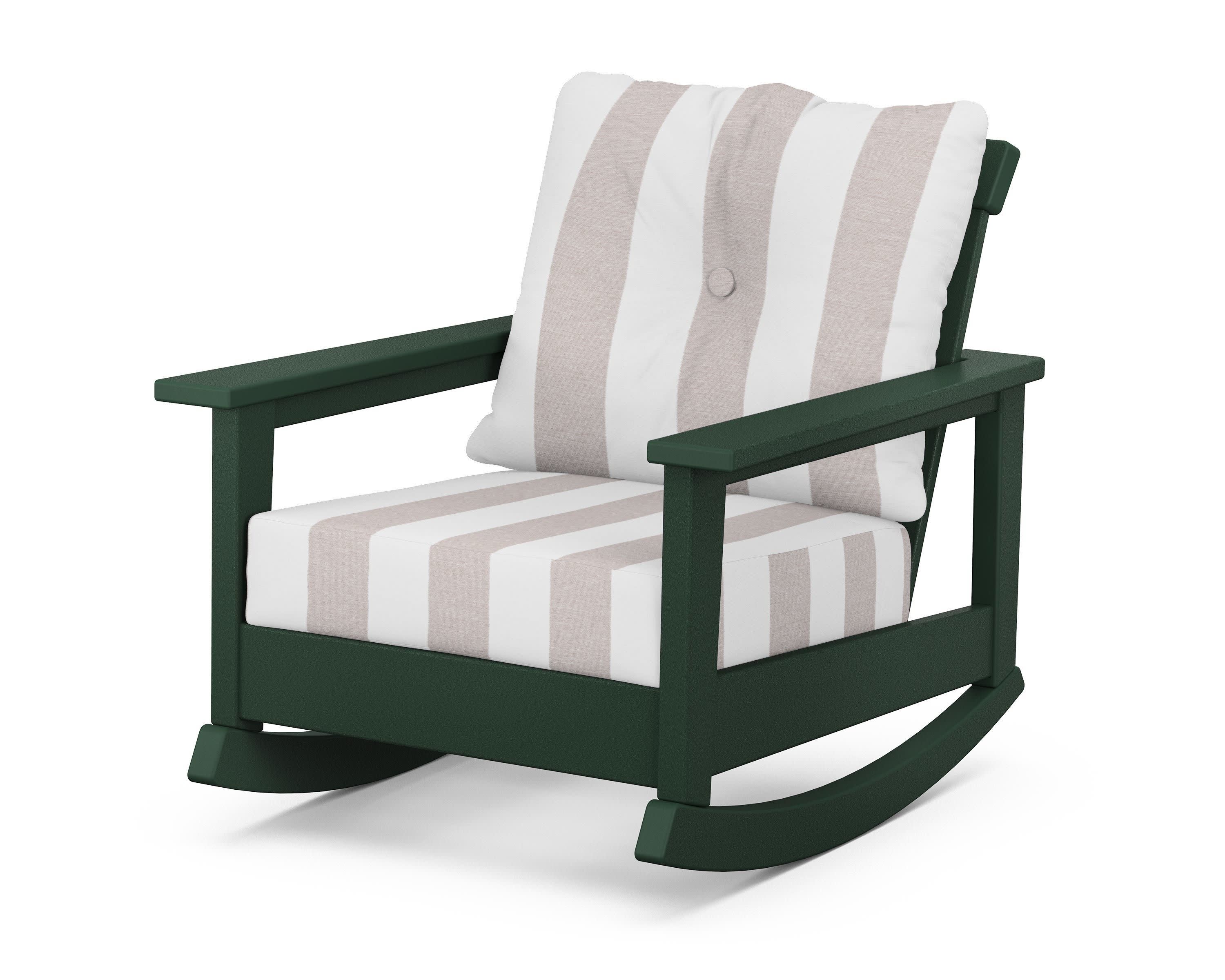 Prescott Deep Seating Rocking Chair in Green / Cabana Stripe Dune Burlap