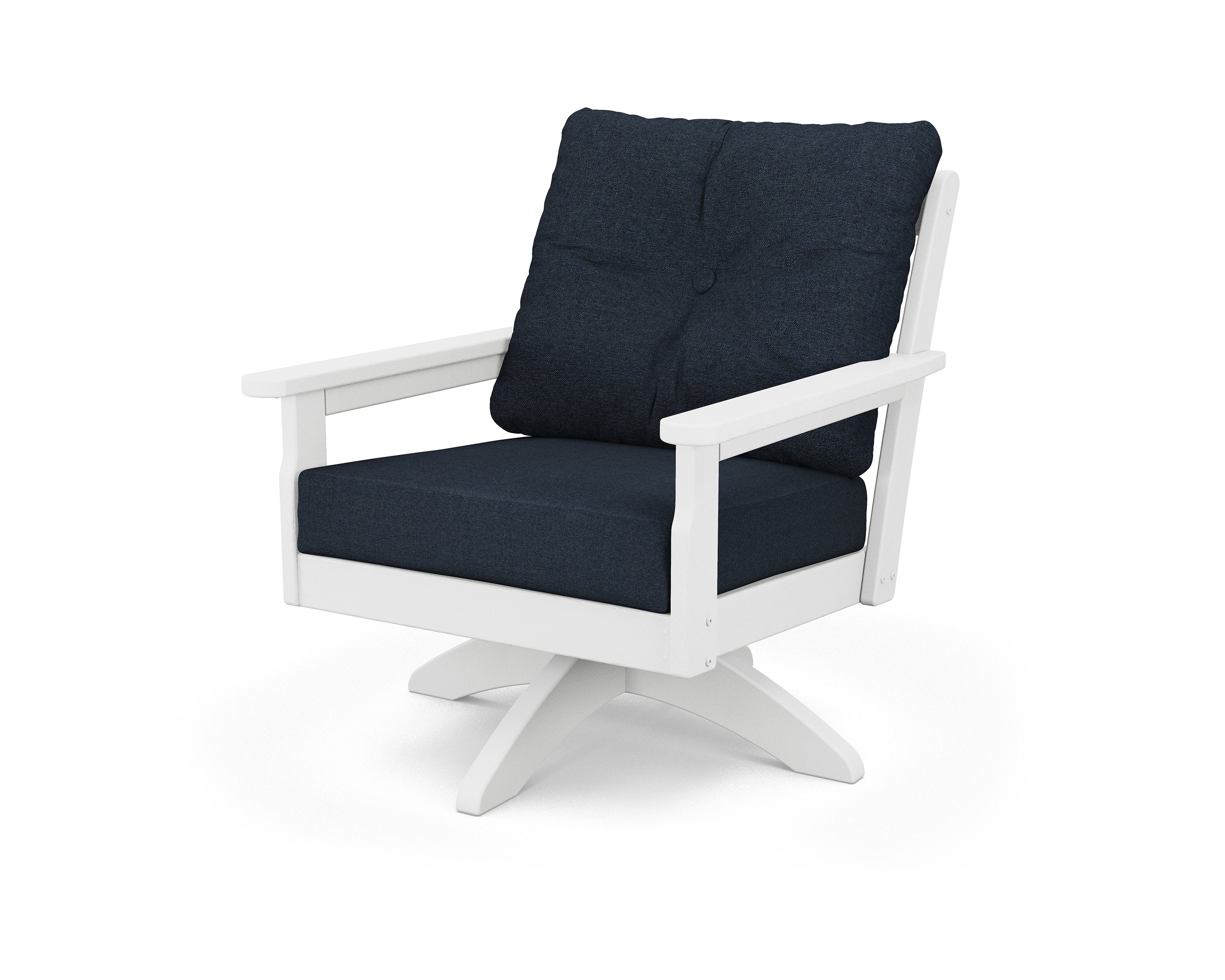 Vineyard Deep Seating Swivel Chair in Vintage White / Marine Indigo
