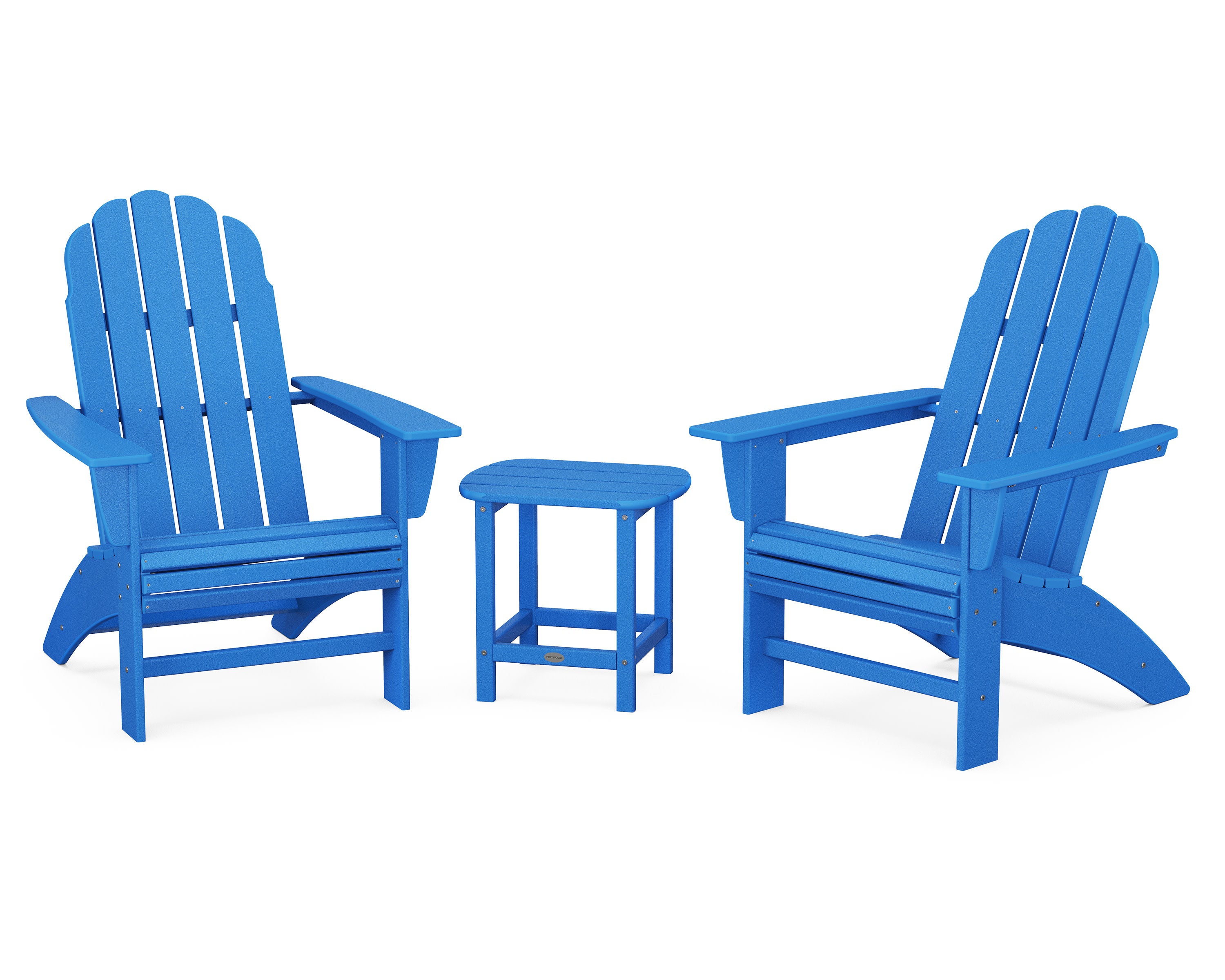 Vineyard 3-Piece Curveback Adirondack Set with South Beach 18" Side Table in Pacific Blue