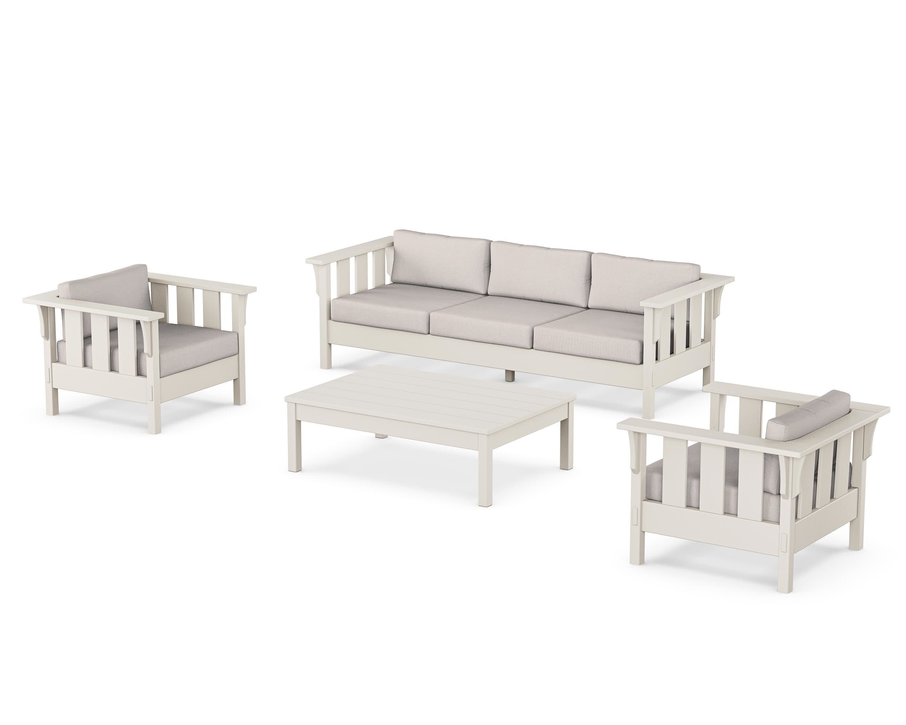 Acadia 4-Piece Deep Seating Set with Sofa in Sand / Dune Burlap