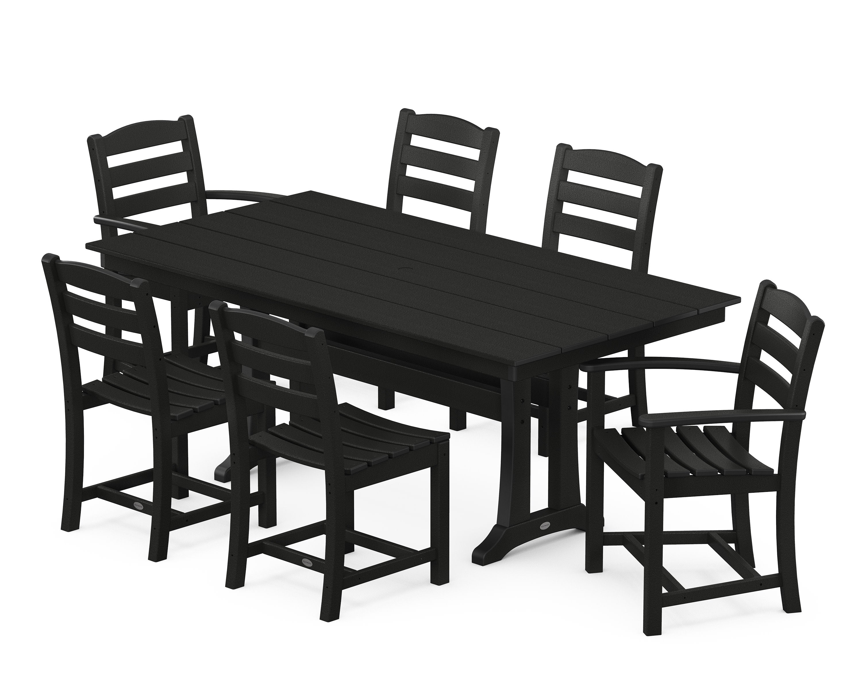 La Casa Caf 7-Piece Farmhouse Dining Set with Trestle Legs in Black
