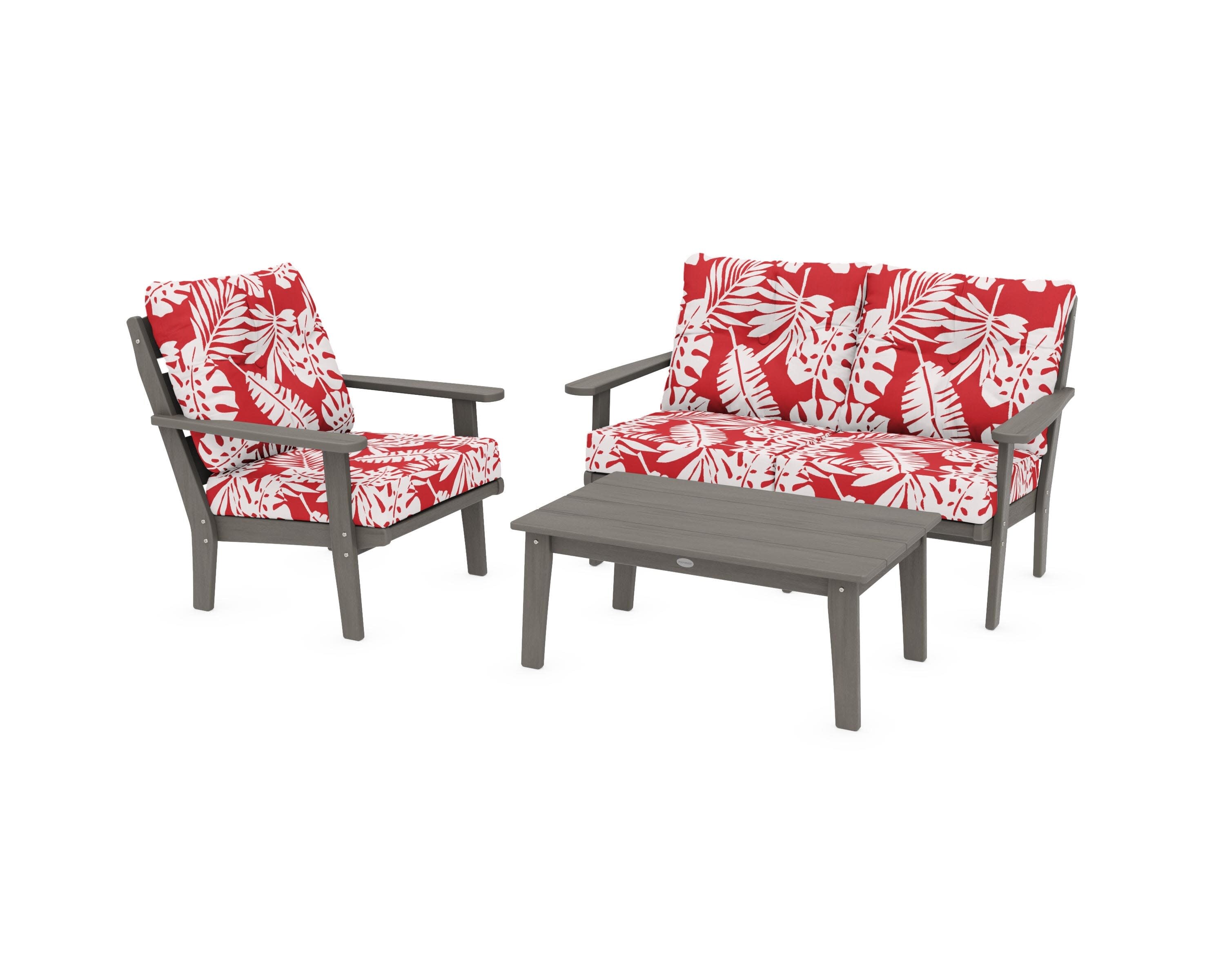 Lakeside 3-Piece Deep Seating Set in Driftwood / Leaf Crimson