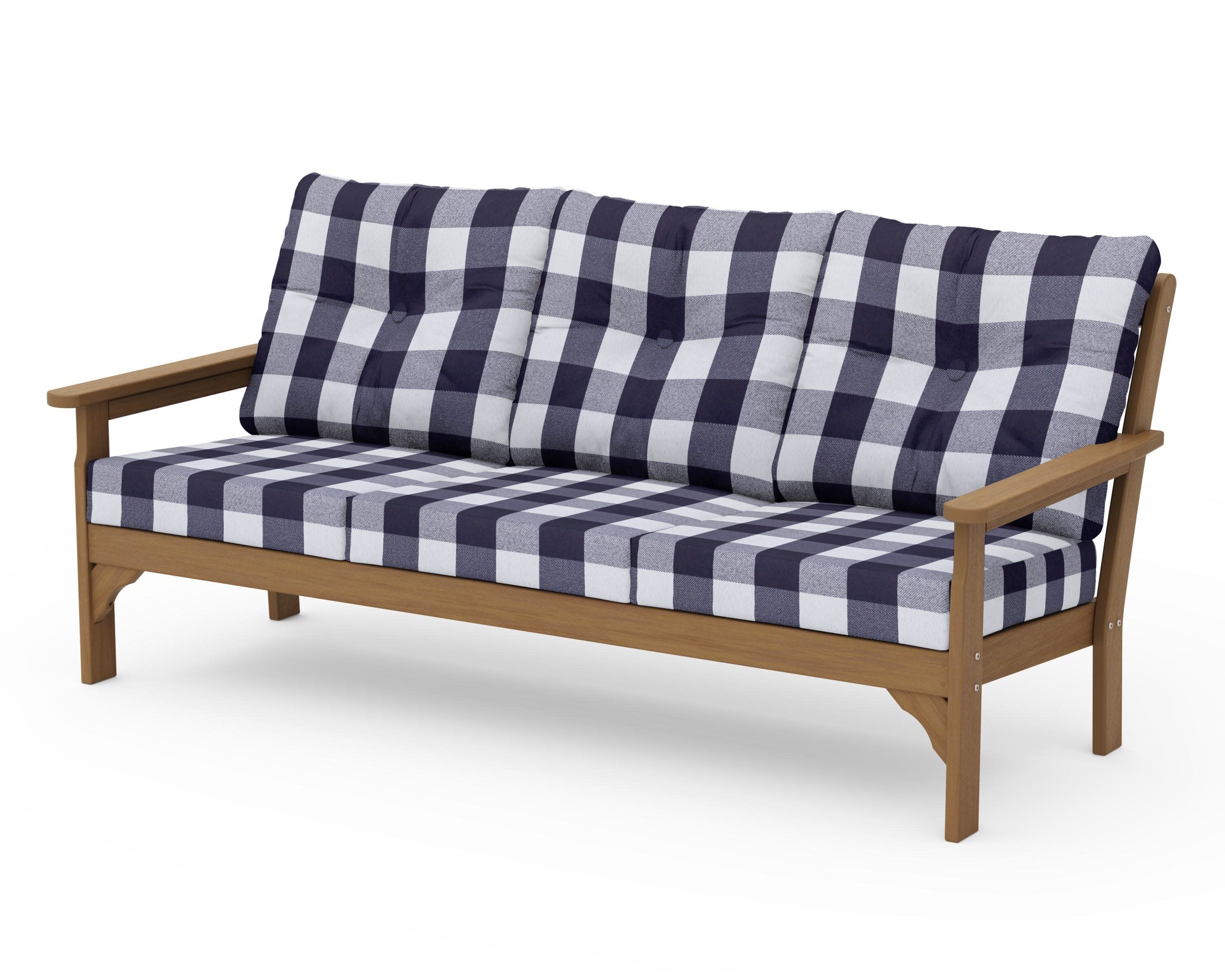 Vineyard Deep Seating Sofa in Natural / Buffalo Plaid Navy