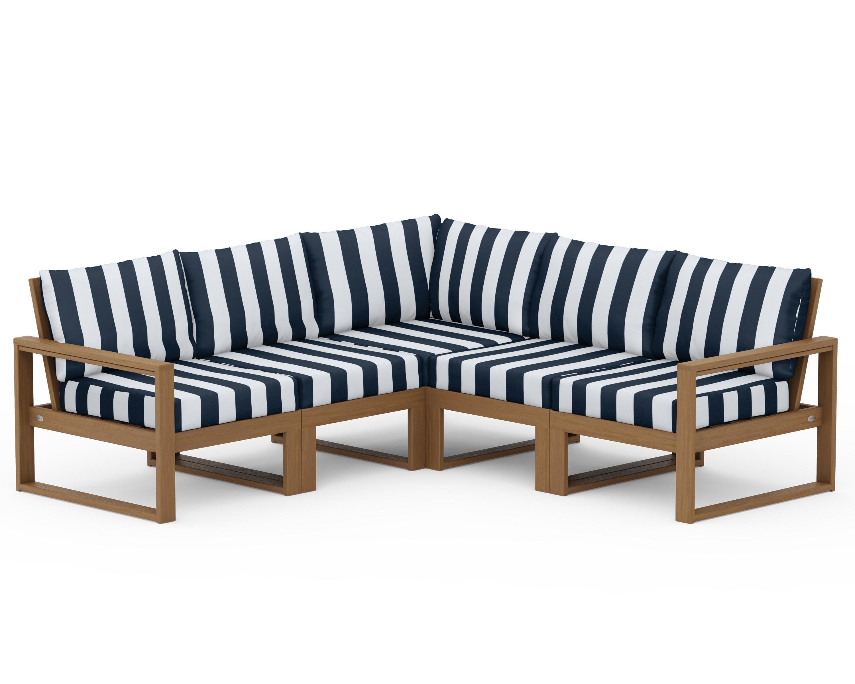 EDGE 5-Piece Modular Deep Seating Set in Natural / Cabana Stripe Marine Indigo