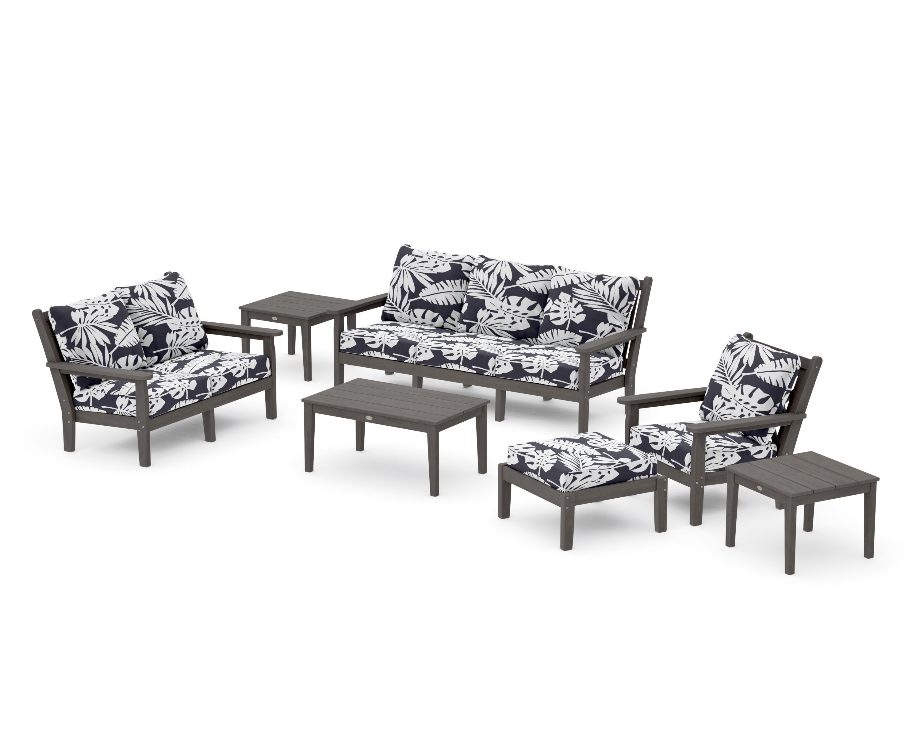 Chippendale 7-Piece Deep Seating Set in Driftwood / Leaf Navy