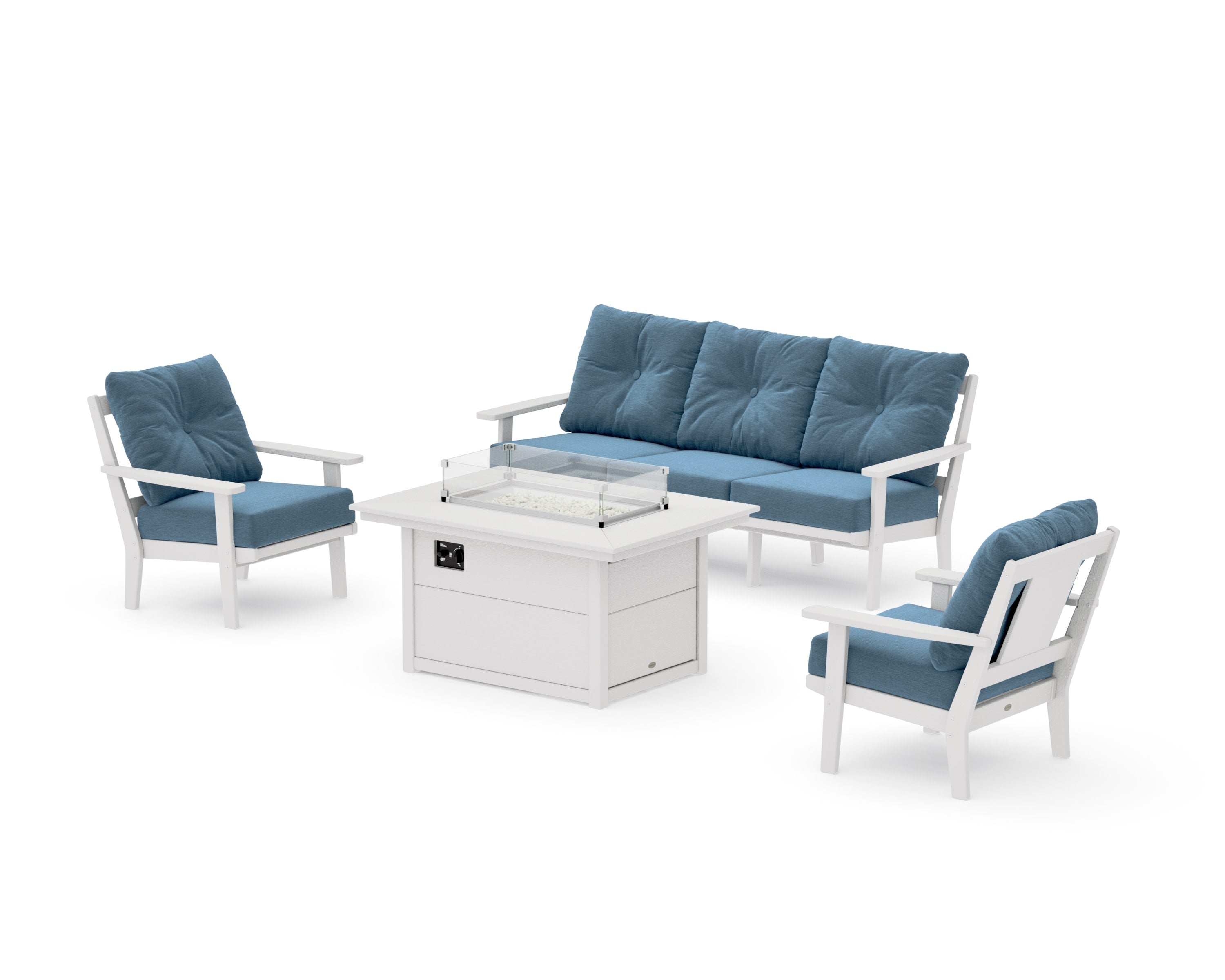Prairie Deep Seating Fire Pit Table Set in Vintage White / Sky Blue