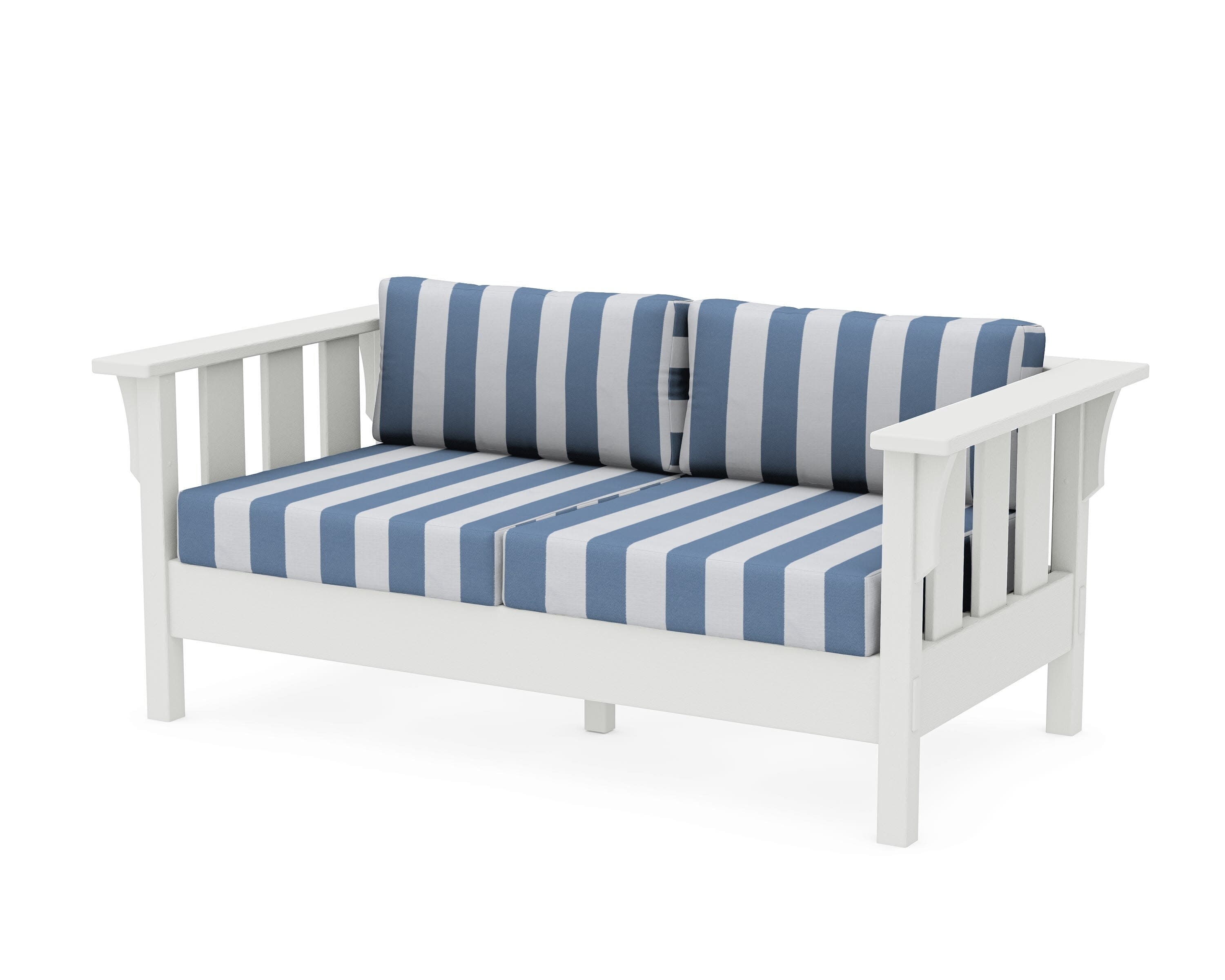 Acadia Deep Seating Loveseat in Vintage White / Cabana Stripe Sky Blue